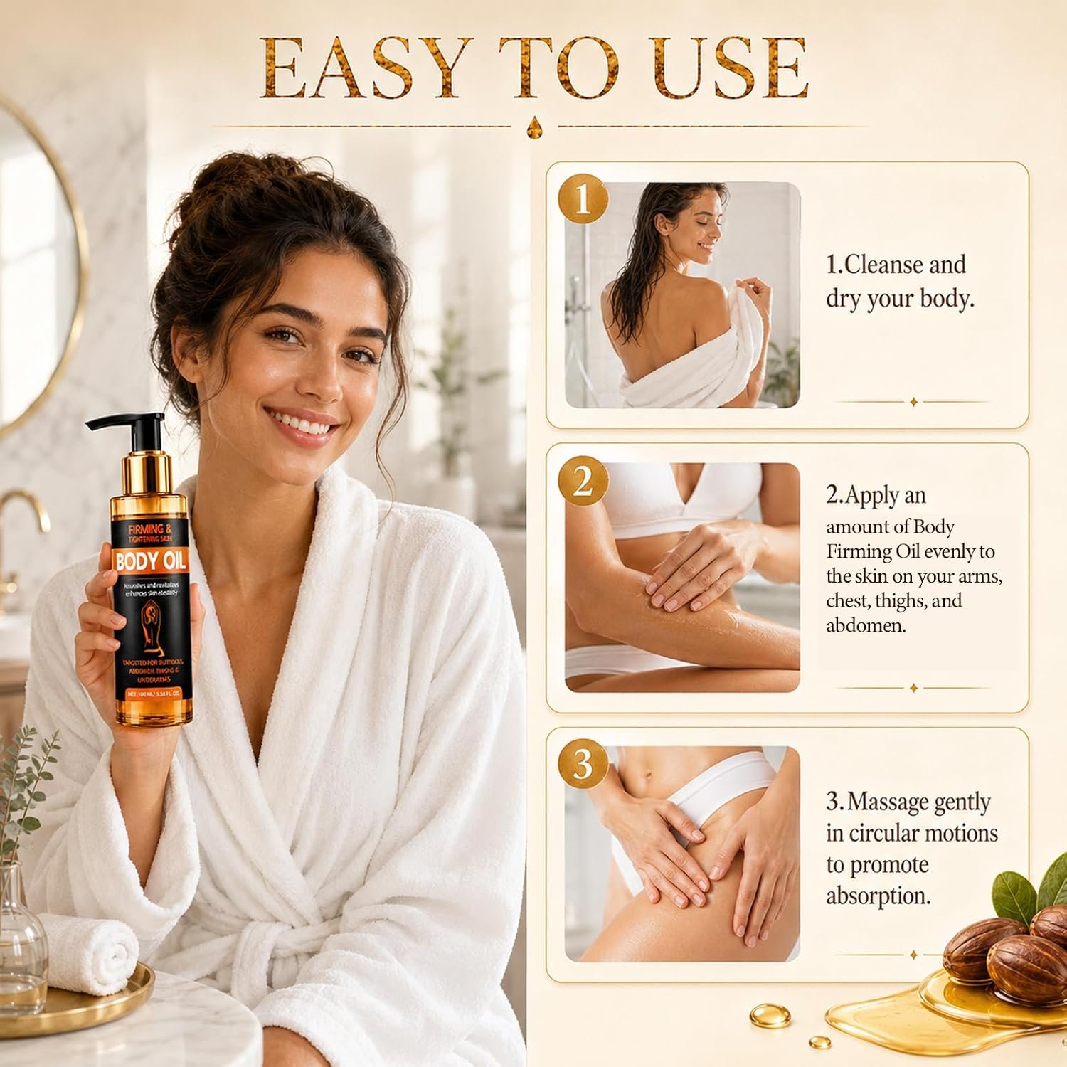 Firming Body Oil, Skin Firming Oil After Shower for Women – Tightening & Hydrating for Arms, Legs, Stomach & Body, Non-Greasy & Anti Aging Formula with Collagen for Dry, Crepe Skin, 100ml - Image 7