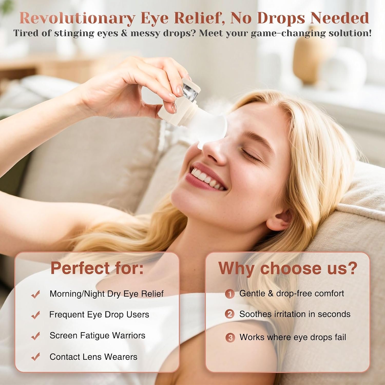 Portable Heated Eye Steamer for Dry Eyes - 3 Heat Settings, Warm Moist Heat Therapy to Restore Natural Tears, Dry Eye Relief Sprayer (Beige) - Image 6