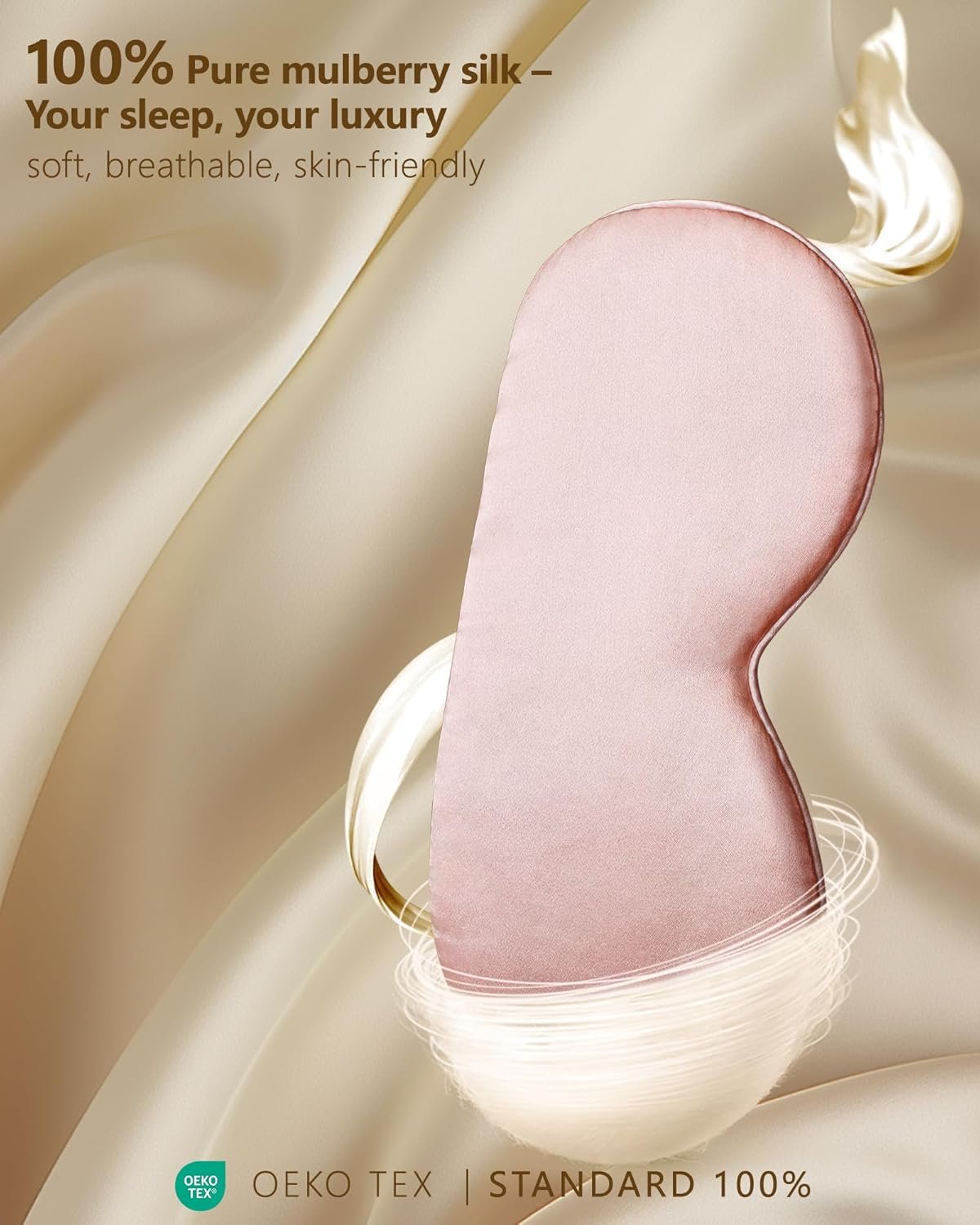Silk Sleep Mask for Women - Soft Breathable Organic Natural Mulberry Silk Fabric Blackout Eye Mask for Sleeping with Adjustable Straps No Pressure Eye Mask for Travel Essentials Gifts (Pink) - Image 2