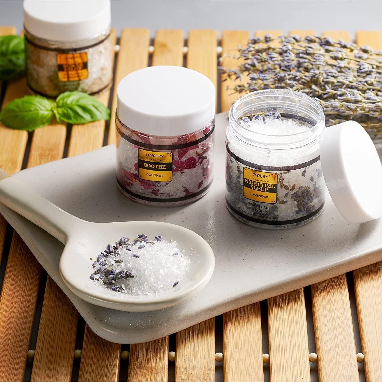 Gifts for Women Who Have Everything Spa Gift Basket, Epsom Bath Salts Gift Basket Set, Self Care Salt W/Essential Oil, Gifts for Mom, Her, Lavender, Eucalyptus, Lemon, Coconut, Tea Tree, Honey Almond - Image 5