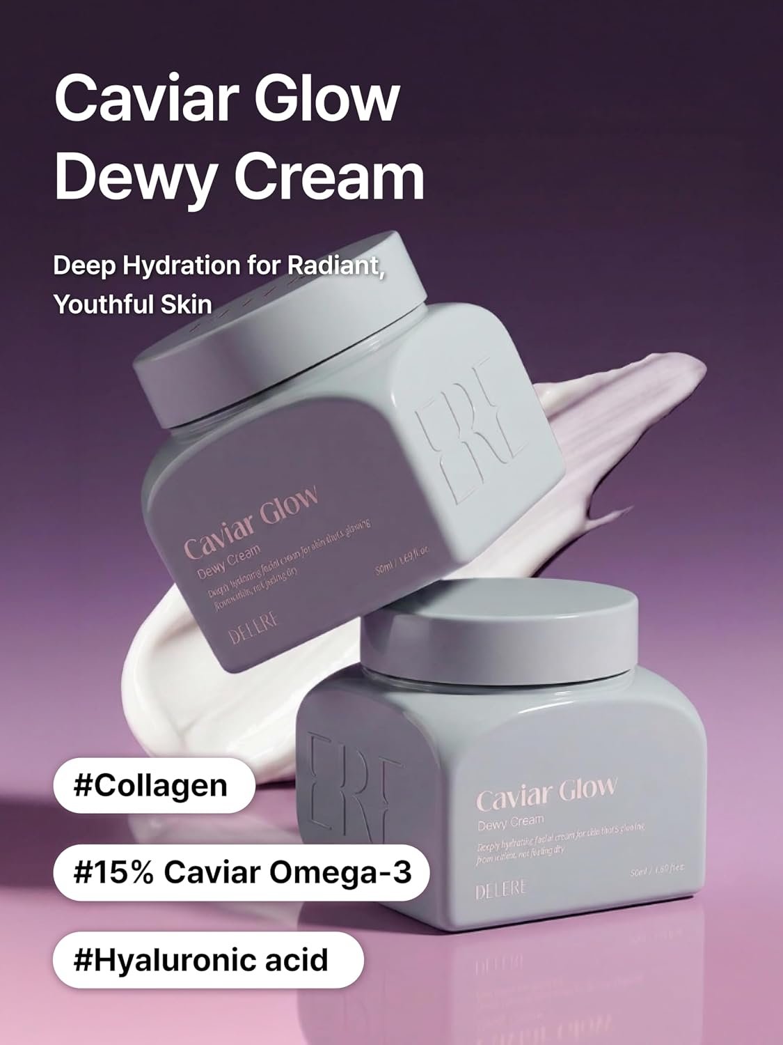 Caviar Glow Dewy Cream, korean face moisturizer, Anti-Aging Skin Cream | Omega 3 Collagen with Hyaluronic Acid, Firming & Plumping, Deep Hydration, Glass Skin, Redness Reducing Skin Care tightening - Image 3