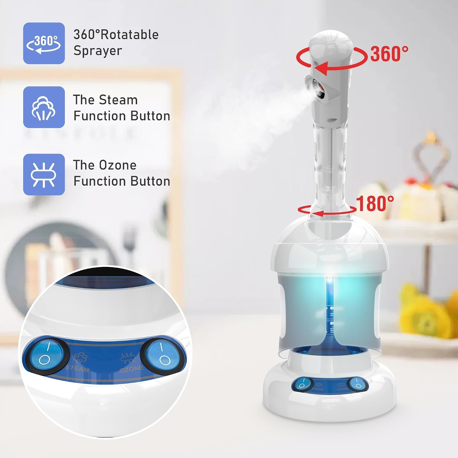 Facial Steamer, Ozone Nano Ionic Face Steamer for Deep Cleaning | Extendable arm with 360° rotating nozzle, 400ml water tank provides 40 minutes of steam for daily skincare at home or salon - Image 4