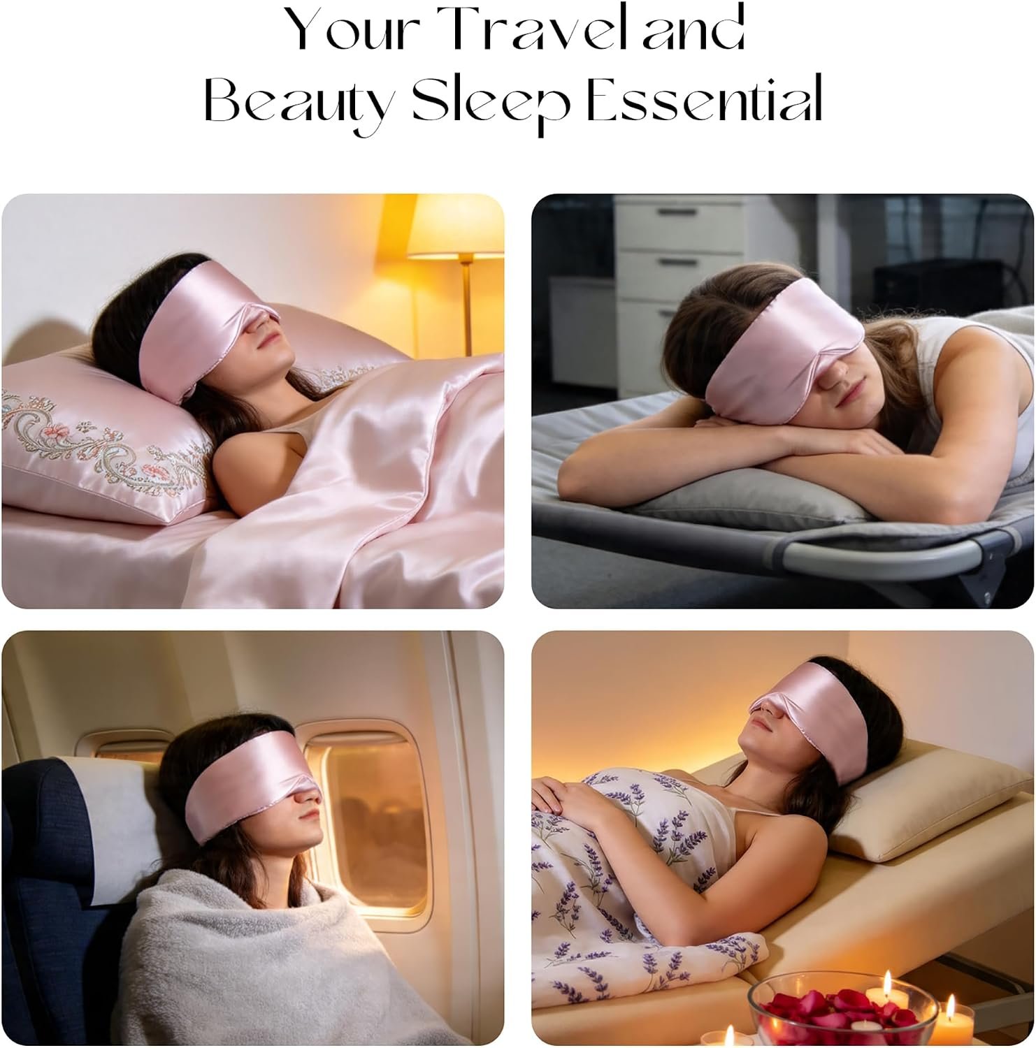 Silk Sleep Mask 22 Momme 100% Mulberry Silk & 3.5cm Silk Hairband Set for Side Sleeper Women Men,Light Blocking Nose Pad, Adjustable Silent Strap,Eye Mask fo Home & Travel Use (Pink) - Image 5