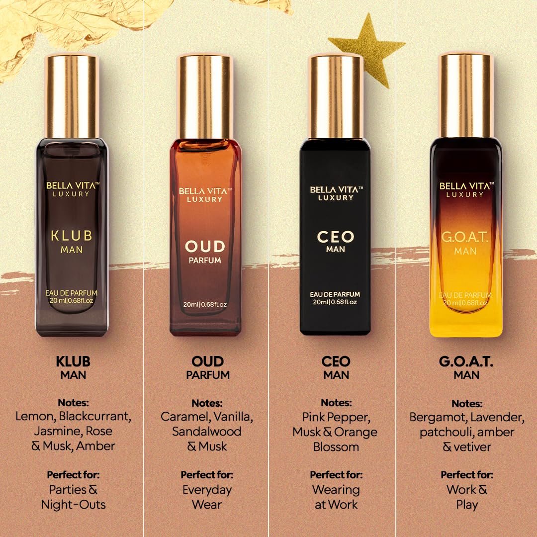 Bella Vita Organic Man Luxury Perfume Gift Set 4x20 ML for Men with Dominus, Oud, CEO, Impact Perfume|Woody, Citrusy Long Lasting EDP & EDC Fragrance Scent |80 ML - Image 2