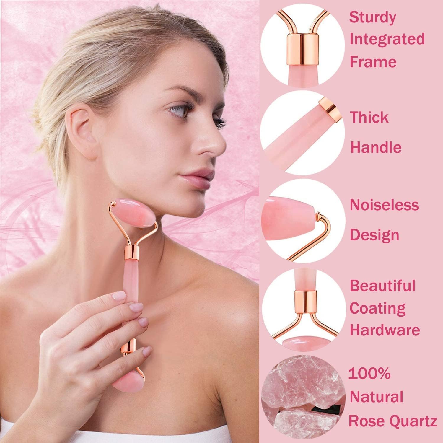 Jade Roller for Face - Rose Quartz Face Roller Skin Care - Stone Facial Roller, Face Massager for Women, Relieve Stress, Remove Wrinkles Eye Puffiness - Image 6