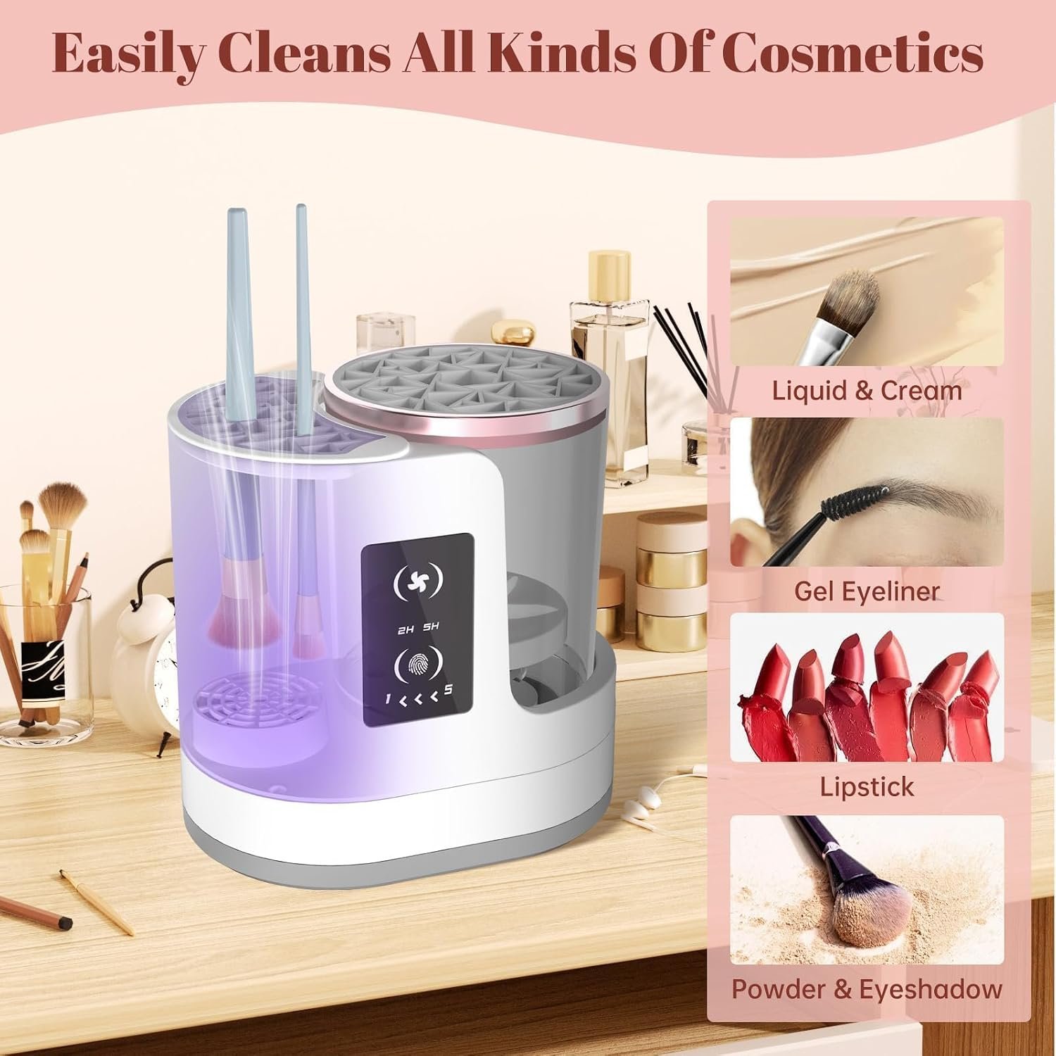 3 IN 1 Electric Makeup Brush Cleaner Machine With Makeup Brush Dryer-Holder-Portable Automatic USB Cosmetic Brushes Cleaner Tool for All Size Beauty Makeup Brush Set,Eyeshadow, Blush Brush - Image 7