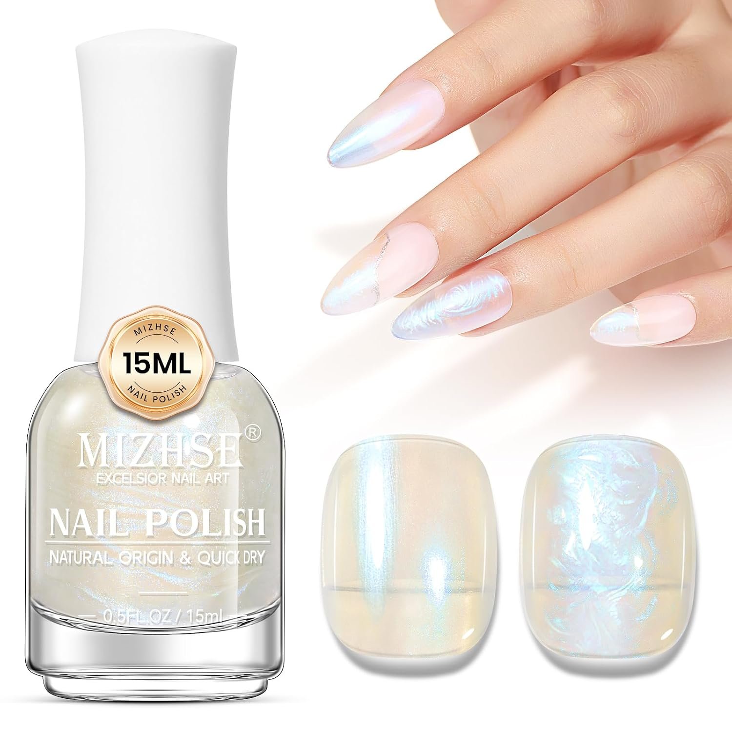 MIZHSE Blue Mermaid Pearl Nail Polish - Aurora Effect, Long Lasting | Fingernail and Toenail Polish Glossy Long Lasting Nail Polish Trendy DIY at Home Nail Gift Spree