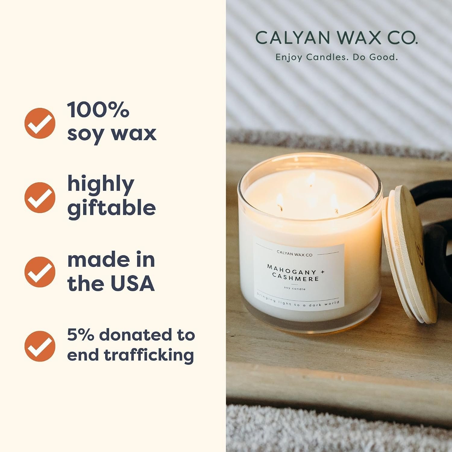 Calyan Wax Co. Lavender & Bergamot 3 Wick Scented Candle - 43 Hour Burn | Made in the USA Luxury Clean Soy Wax Candles - Long Lasting Large Glass Jar Candle for Home - 3 Wicks - 14.9oz - Image 3