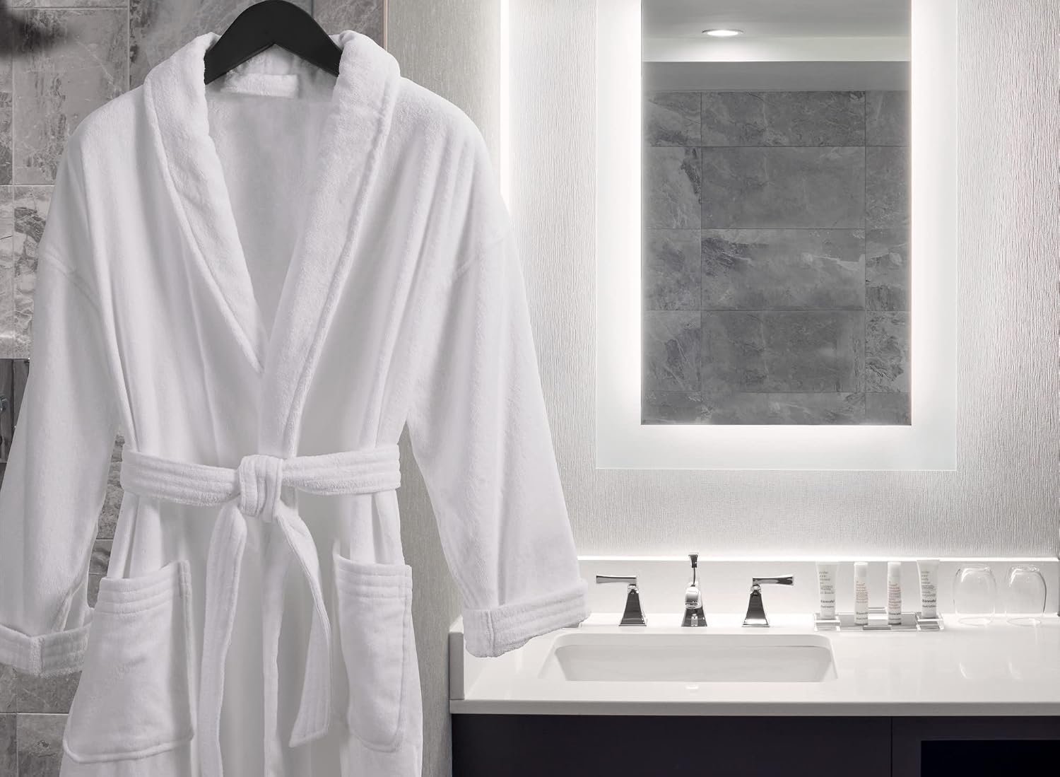 Marriott Terry Velour Bathrobe - Luxury 100% Cotton Hotel Spa Robe - Plush, Absorbent, Machine Washable - Shawl Collar, One Size - Image 2