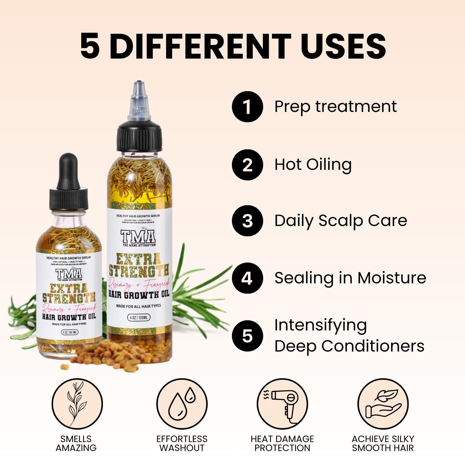 The Mane Attraction Extra-Strength Herbal Hair Growth Oil, 4 Fl Oz | Rosemary & Fenugreek Blend, Castor & Vitamin E Infusion, Scalp-nourishing for All Hair Types - Image 4