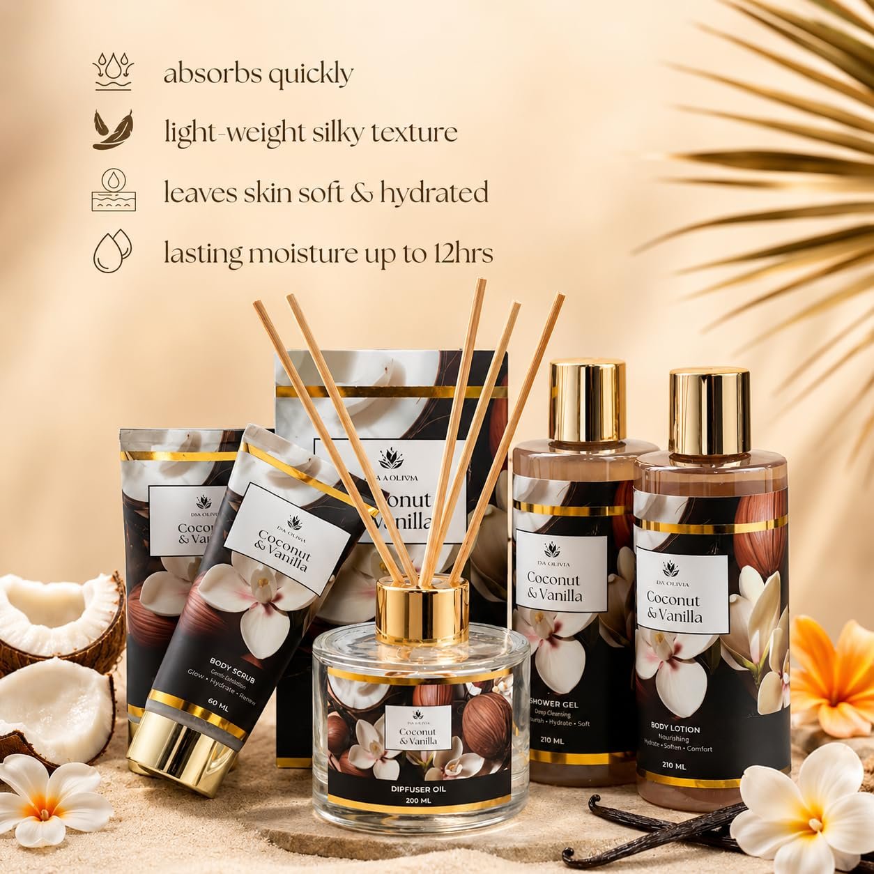Spa Gift Basket for Women, Coconut & Vanilla 12-Piece Bath Gift Set with Shower Gel, Shampoo, Bubble Bath, Diffuser, Bath Bombs & Lotion, Birthday Gifts for Her - Image 4