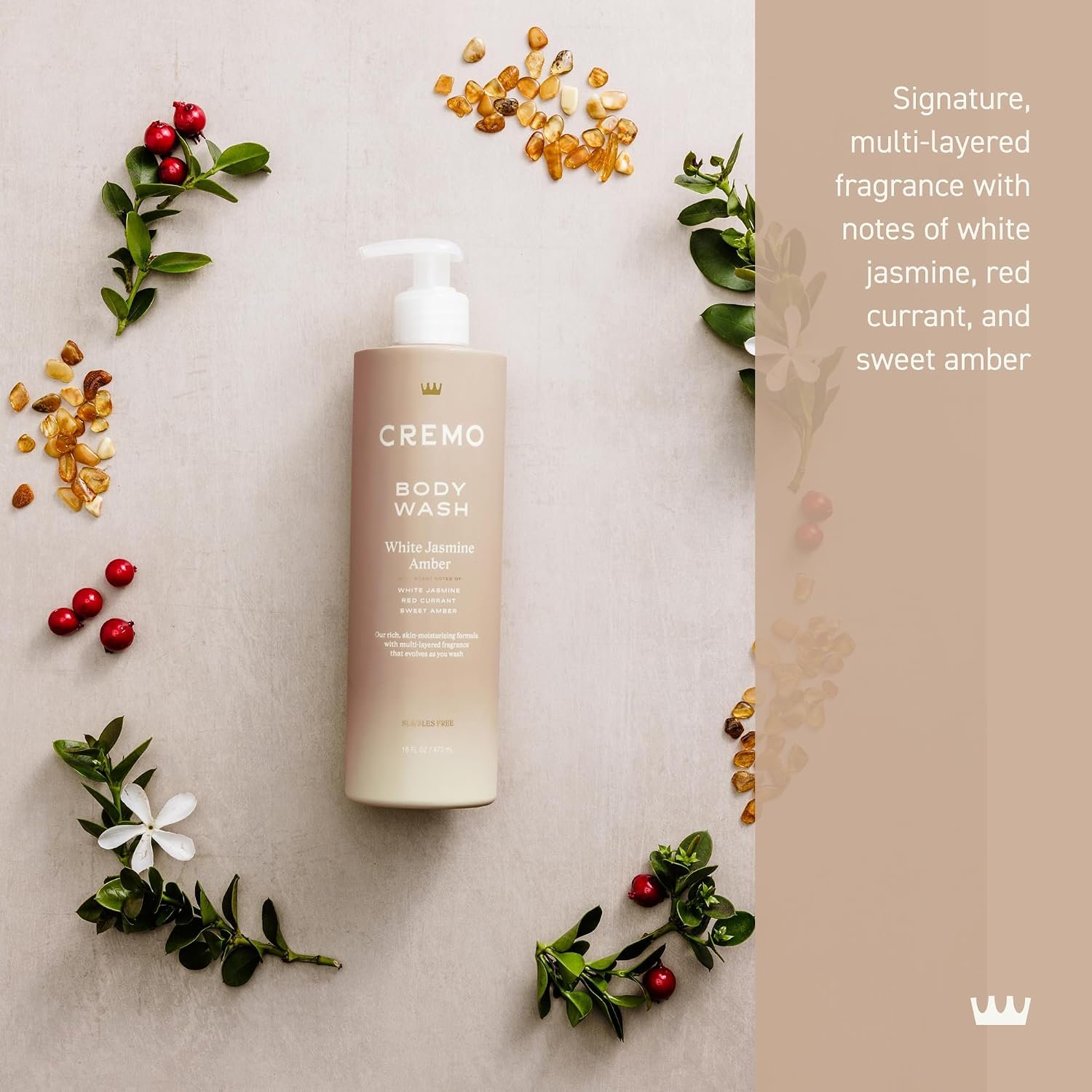 Cremo White Jasmine Amber Skin Moisturizing Body Wash for Women, Notes of White Jasmine, Red Currant, and Sweet Amber, 16 Fl Oz - Image 2