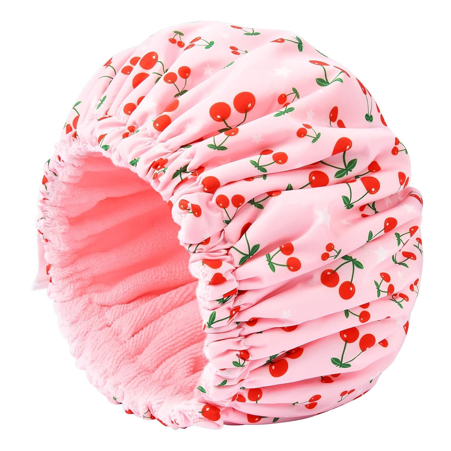 Shower Cap for Women Terry Lined Bath Cap Large Reusable Waterproof Elastic Band Pink Shower Caps for Long Thick Hair Soft Bath Shower Hair Caps - Image 8