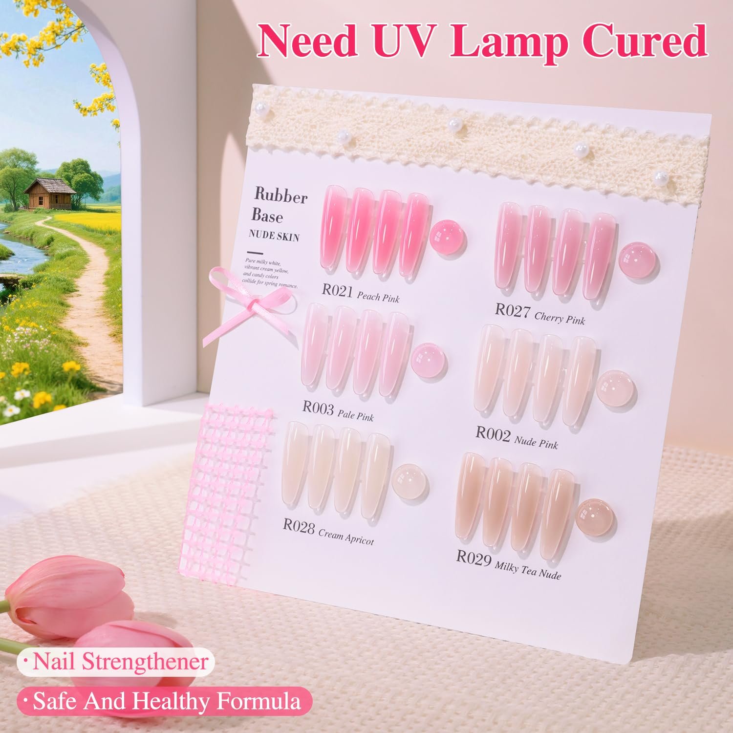 Double Rhythm Rubber Gel Polish Set Nail Strengthener Builder Base Jelly Colors Thickening Extension Hard Nail Gel Kit 6 Pcs 15 ML (Milky Nude Skin Pink -T6-92) - Image 9