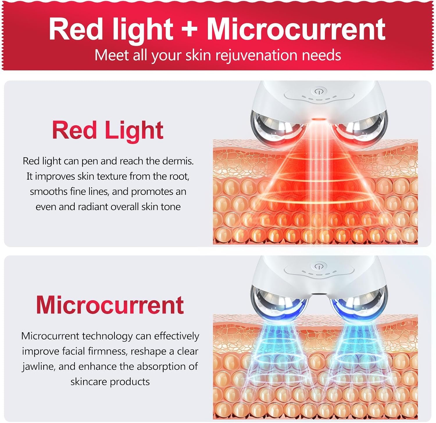 2-in-1 Red Light Microcurrent Facial Device | Enhances Lifting & Firming Capabilities | Reduces Wrinkles and Puffiness | Smart Photon Micro-Current Device, Model:EP-300 - Image 2