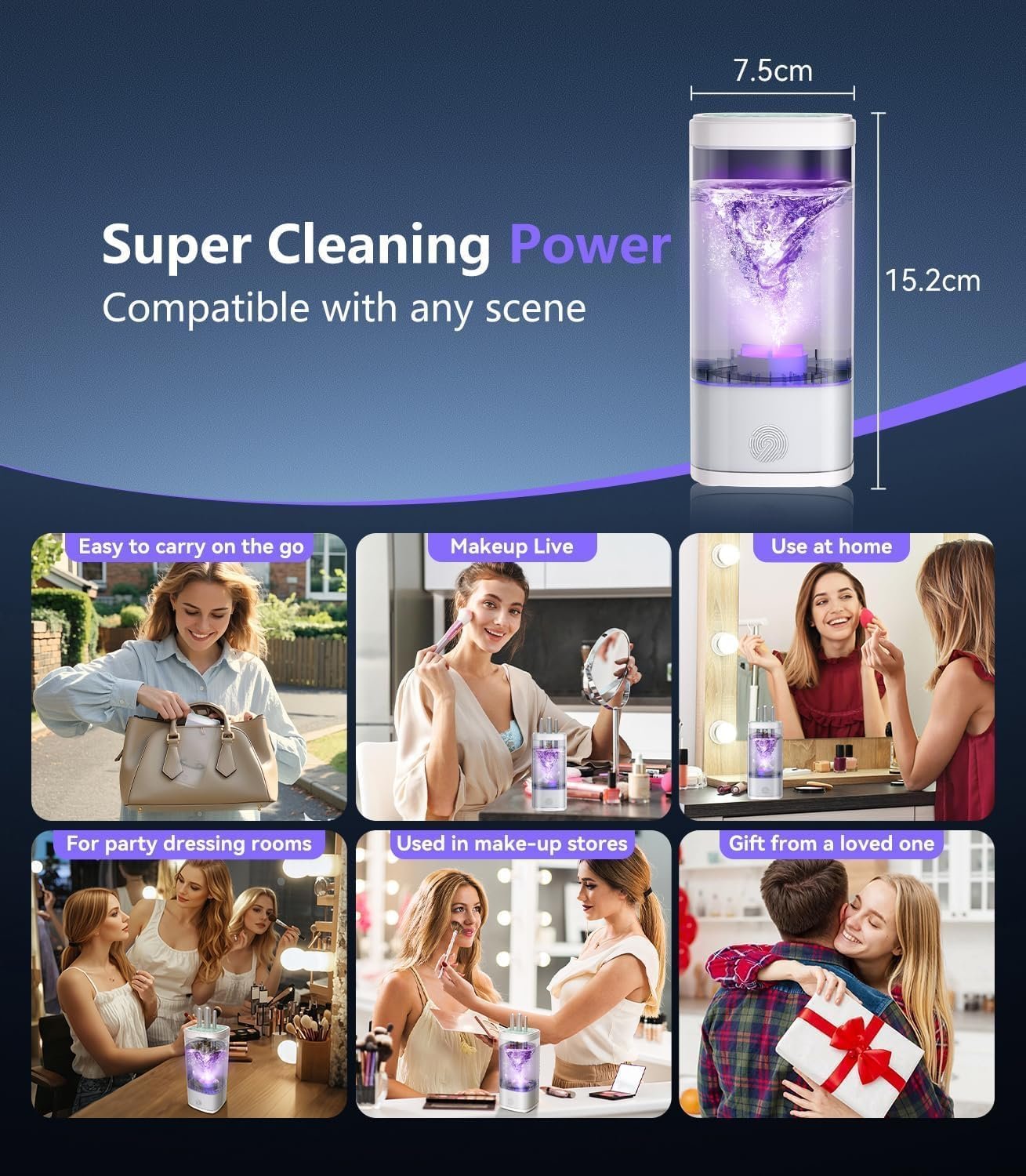 2026 Upgrade Makeup Brush Cleaner Machine【NO.1-12X Cleaning Power】Electric Makeup Brush Cleaner【International Certification - 10000RPM Turbo Motor】Suitable for All Brush Brushes,White - Image 7