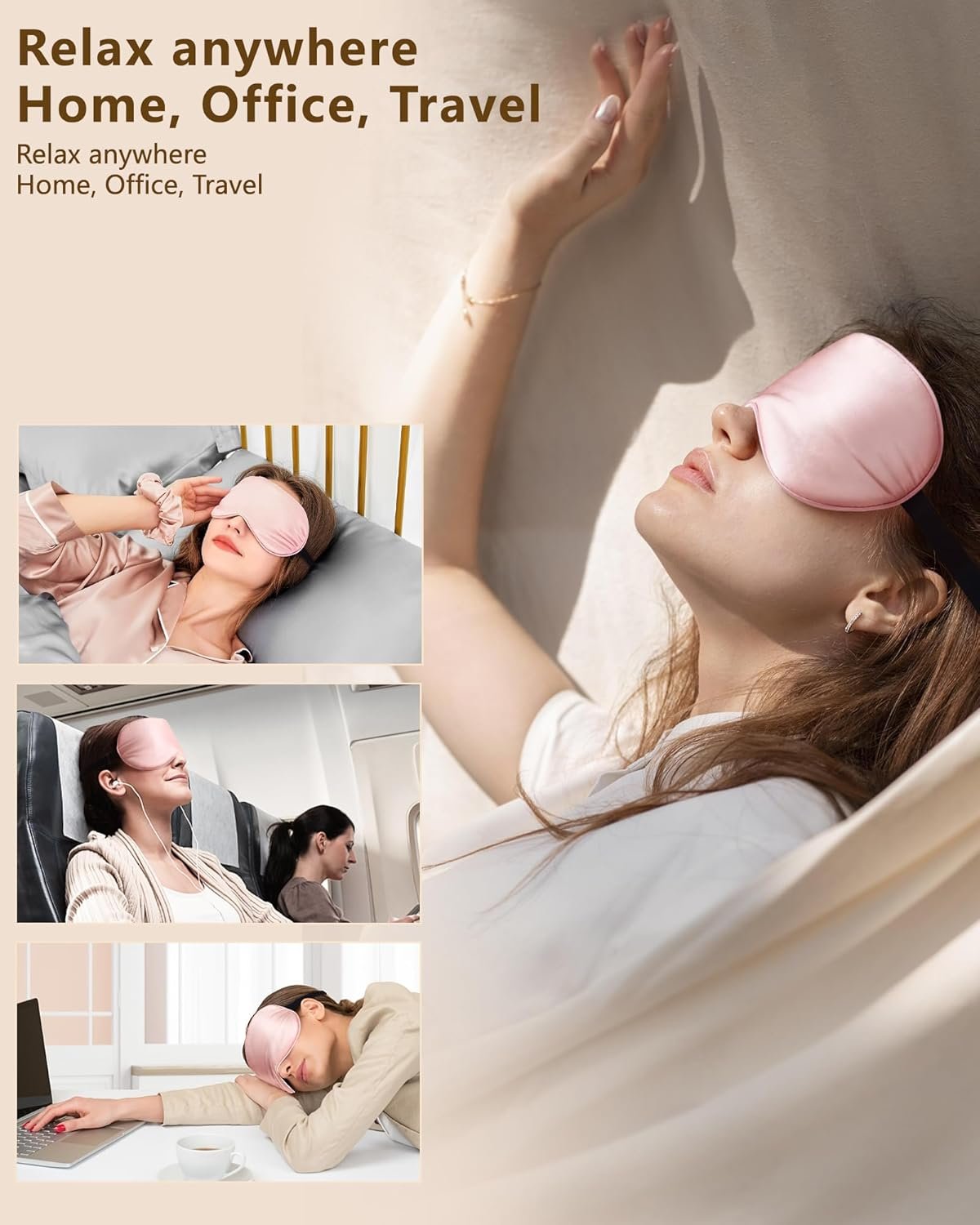 Silk Sleep Mask for Women - Soft Breathable Organic Natural Mulberry Silk Fabric Blackout Eye Mask for Sleeping with Adjustable Straps No Pressure Eye Mask for Travel Essentials Gifts (Pink) - Image 4