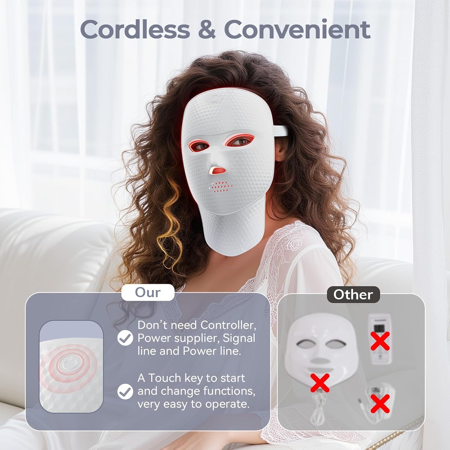 ONLUKY Red Light Therapy for Face, LED Light Therapy Mask for Face & Neck | Red Blue Infrared Light Treatment for Wrinkles & Acne, USB C Rechargeable for Home Use Working Travel Yoga - Image 4
