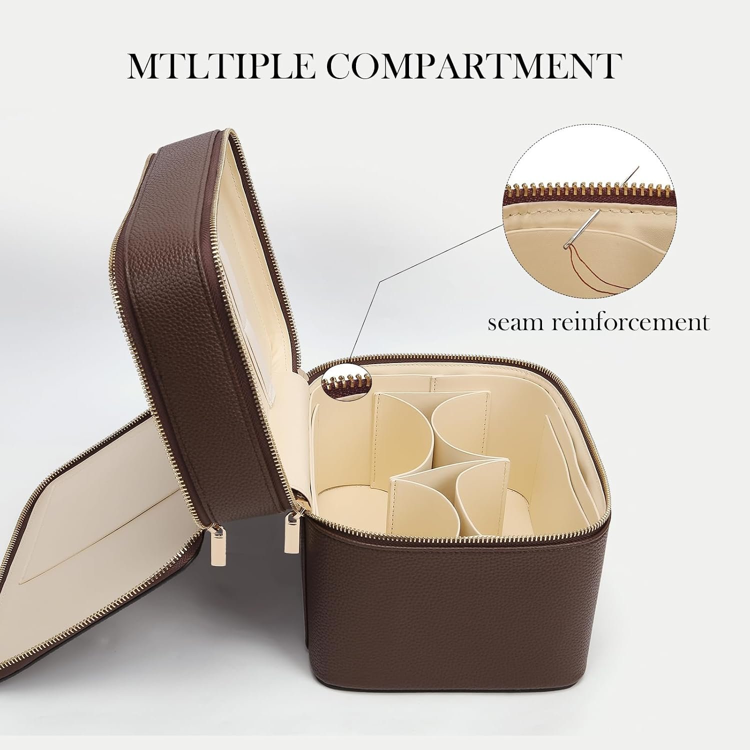 HiTotes Large Makeup Bag Duo Vanity Case for Women Leather Makeup Case Travel Toiletry Bag Portable Double Layer Cosmetic Bag - Image 5
