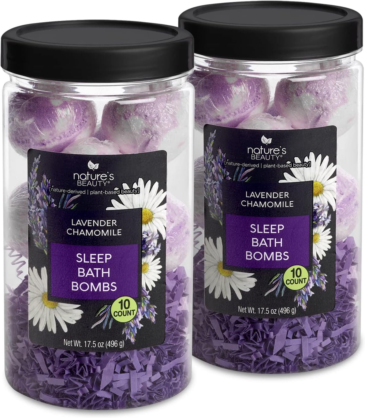 Nature’s Beauty Lavender Chamomile Sleep Bath Bomb Gift Set - Relaxing Spa Soak with Coconut Oil & Witch Hazel - Vanilla Citrus Scent - 2 Pack, 17.5 oz