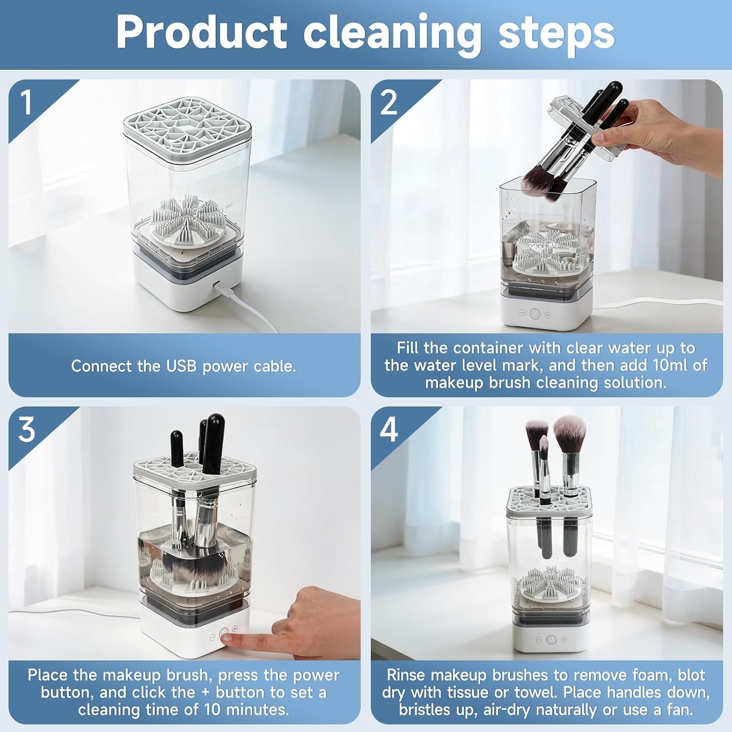 Automatic Electric Makeup Brush Cleaner with Deep-Cleaning Silicone Scrubbers, USB Powered, Fits All Brush Sizes (Eyeshadow, Blush, Foundation), Fast & Easy to Use, Keep Brushes Spotless - Image 6