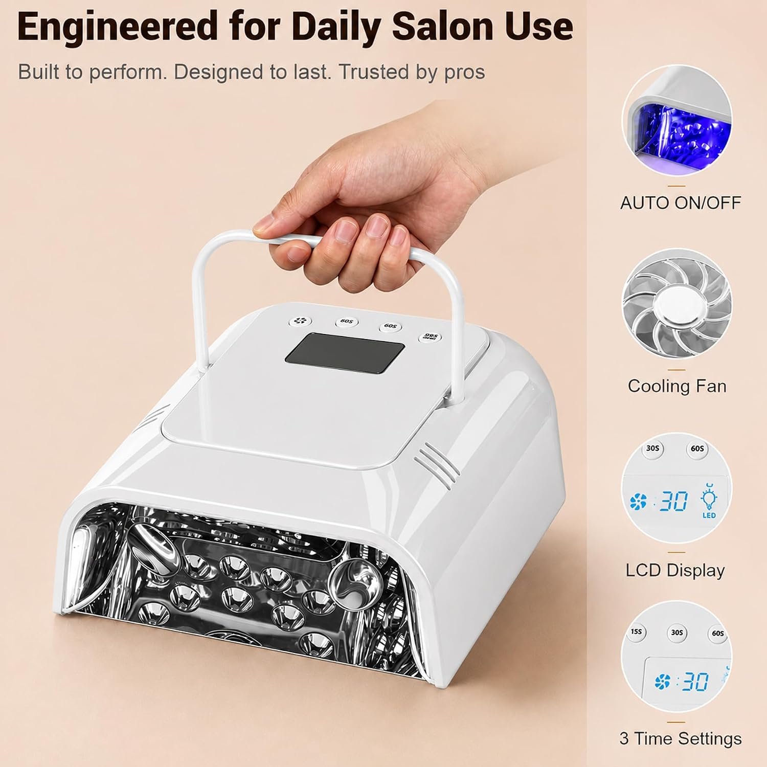 Rechargeable UV LED Nail Lamp Cordless, 108W Professional Nail Lamp for Gel Nails with Cooling Fan,Fast Drying Nail Dryer for Home or Salon Use(White) - Image 6