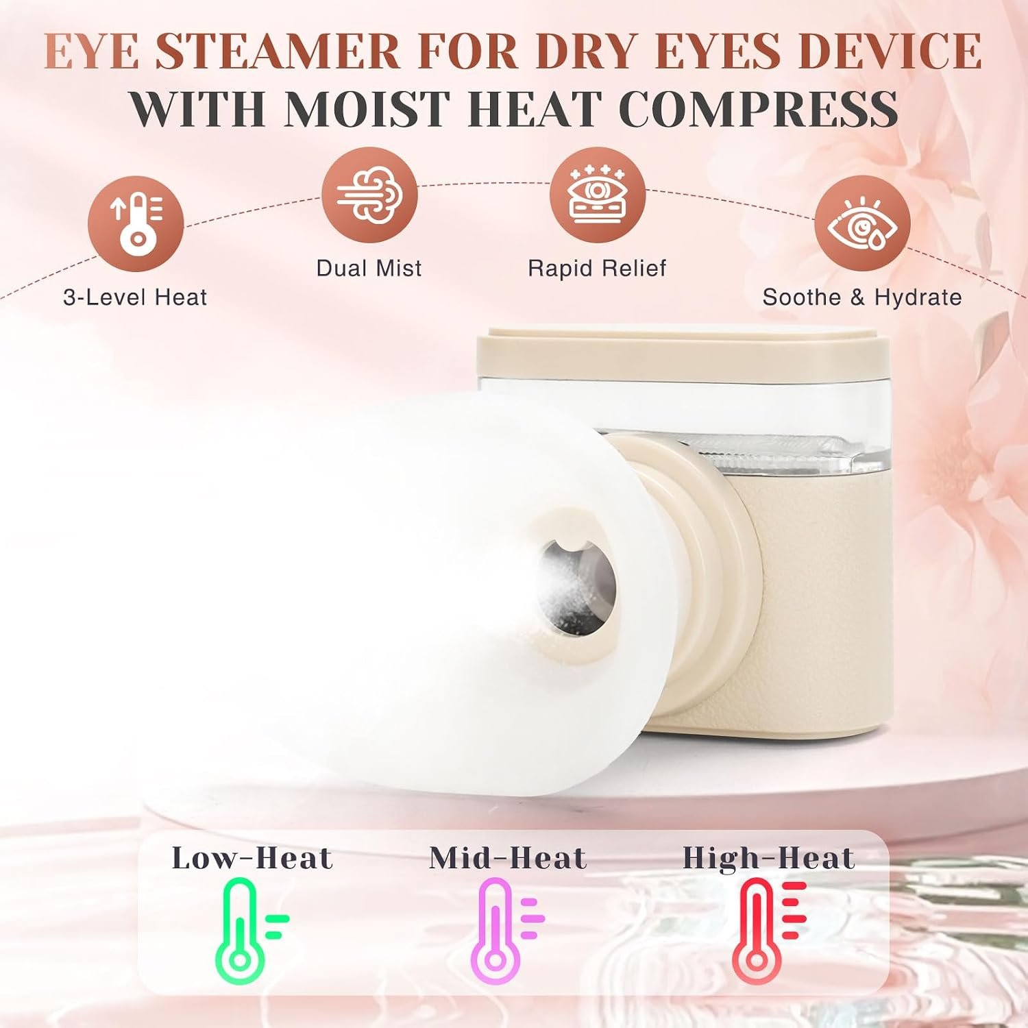 Portable Heated Eye Steamer for Dry Eyes - 3 Heat Settings, Warm Moist Heat Therapy to Restore Natural Tears, Dry Eye Relief Sprayer (Beige) - Image 2