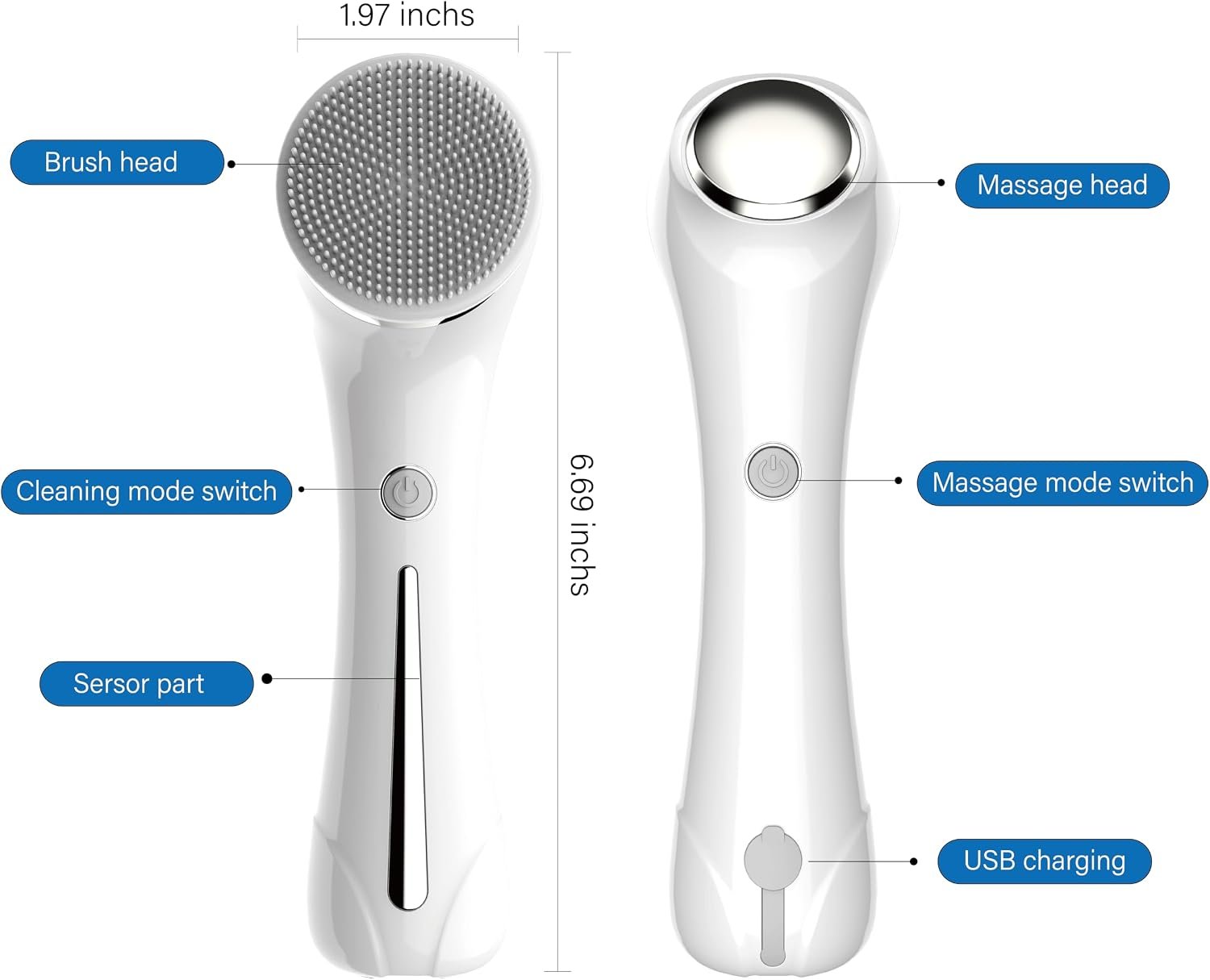 Facial Cleansing Brush, 2 in 1 Waterproof IPx7 Facial Spin Scrubber Set with 4 Brush Heads, Rechargeable Exfoliating Face Brush Deep Cleansing, Gently Exfoliate and Remove Blackhead (White) - Image 7