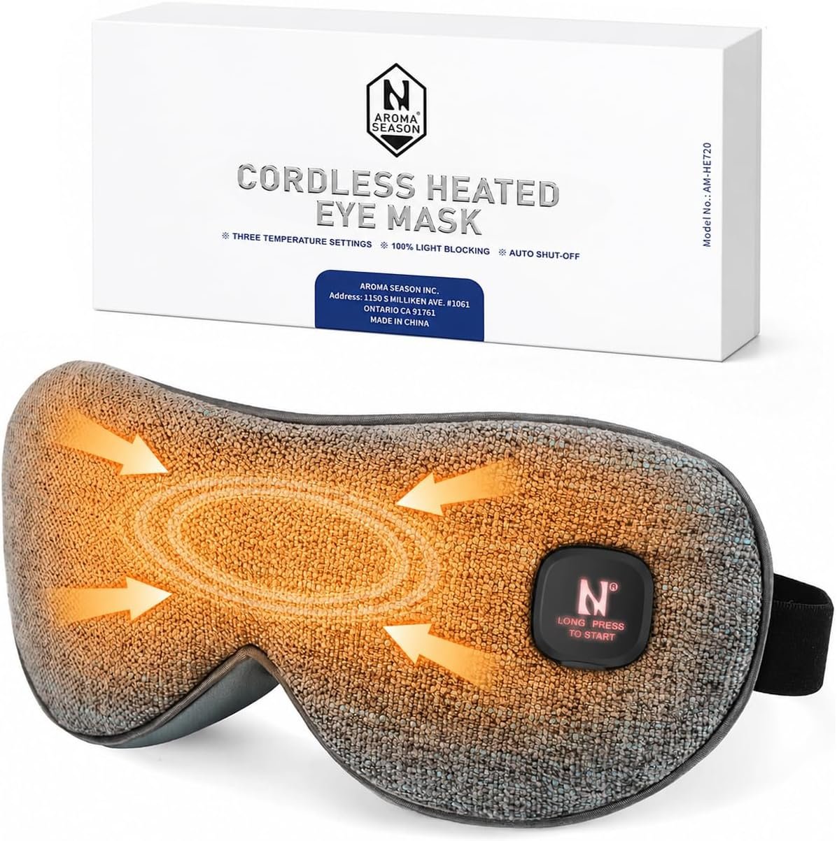 Aroma Season Heated Eye Mask Cordless, Warm Compress for Dry Eyes, Stye. Blepharitis, Chalazion, MGD, Machine Washable Perfect Light Blocking (Grey)