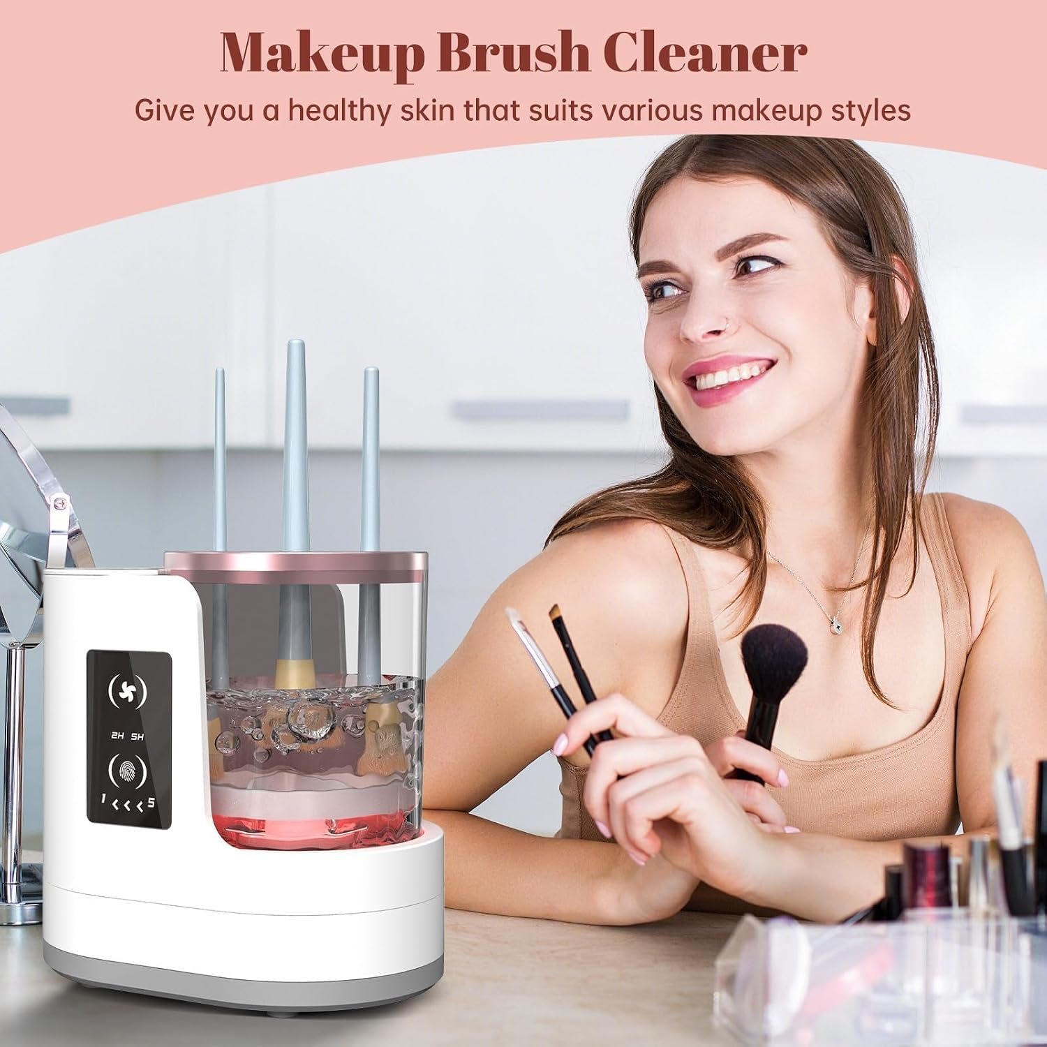 3 IN 1 Electric Makeup Brush Cleaner Machine With Makeup Brush Dryer-Holder-Portable Automatic USB Cosmetic Brushes Cleaner Tool for All Size Beauty Makeup Brush Set,Eyeshadow, Blush Brush - Image 4