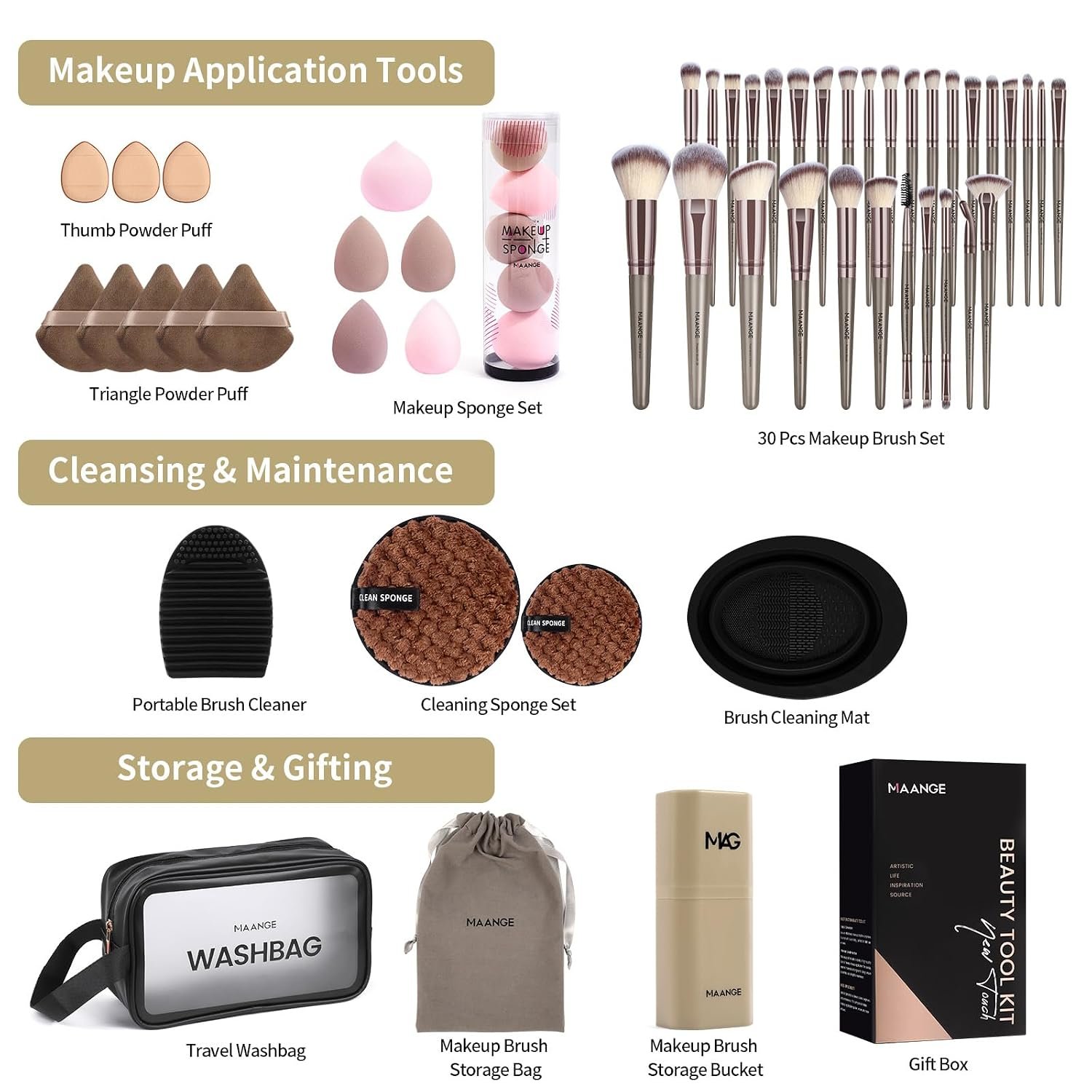 MAANGE Makeup Brush Set 51 PCS Professional Makeup Brushes Soft Foundation Powder Eyeliner Eye Shadow Makeup Brushes Set Travel Make up Brush Kit (Champagne) - Image 3