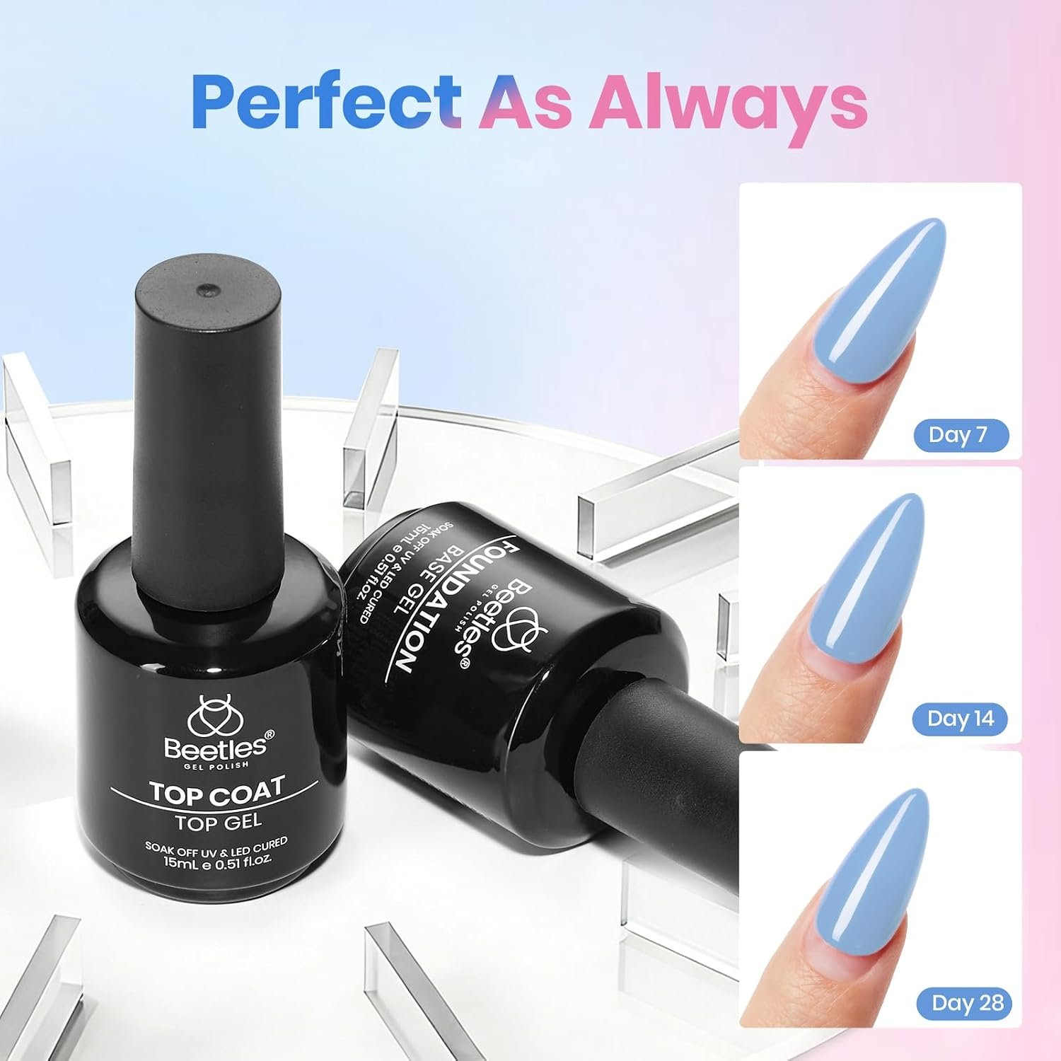 Beetles 2 Pcs 15ml No Wipe Gel Top Coat and Base Coat Set | Long Lasting Soak Off LED Nail Lamp Gel Base Top Coat Stay Lock Shine Duo Finish Nail Art Design Manicure Gifts for Women - Image 5