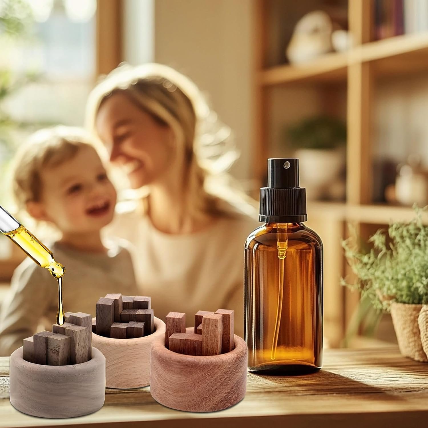 3 Pieces Wood Diffuser for Essential Oils, Aromatherapy Diffuser Black Walnut Wood for Home Office Bedroom Car - Image 4