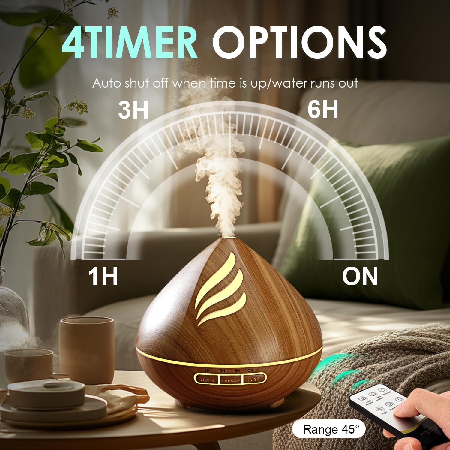 500ML Essential Oil Scent Diffuser: Remote Control &14 Colors LED for Home | Aroma Diffuser with Ultra-Quiet Cool Mist - Aromatherapy Diffuser Offers Auto Shut-Off & Timer for Bedroom or Office - Image 3