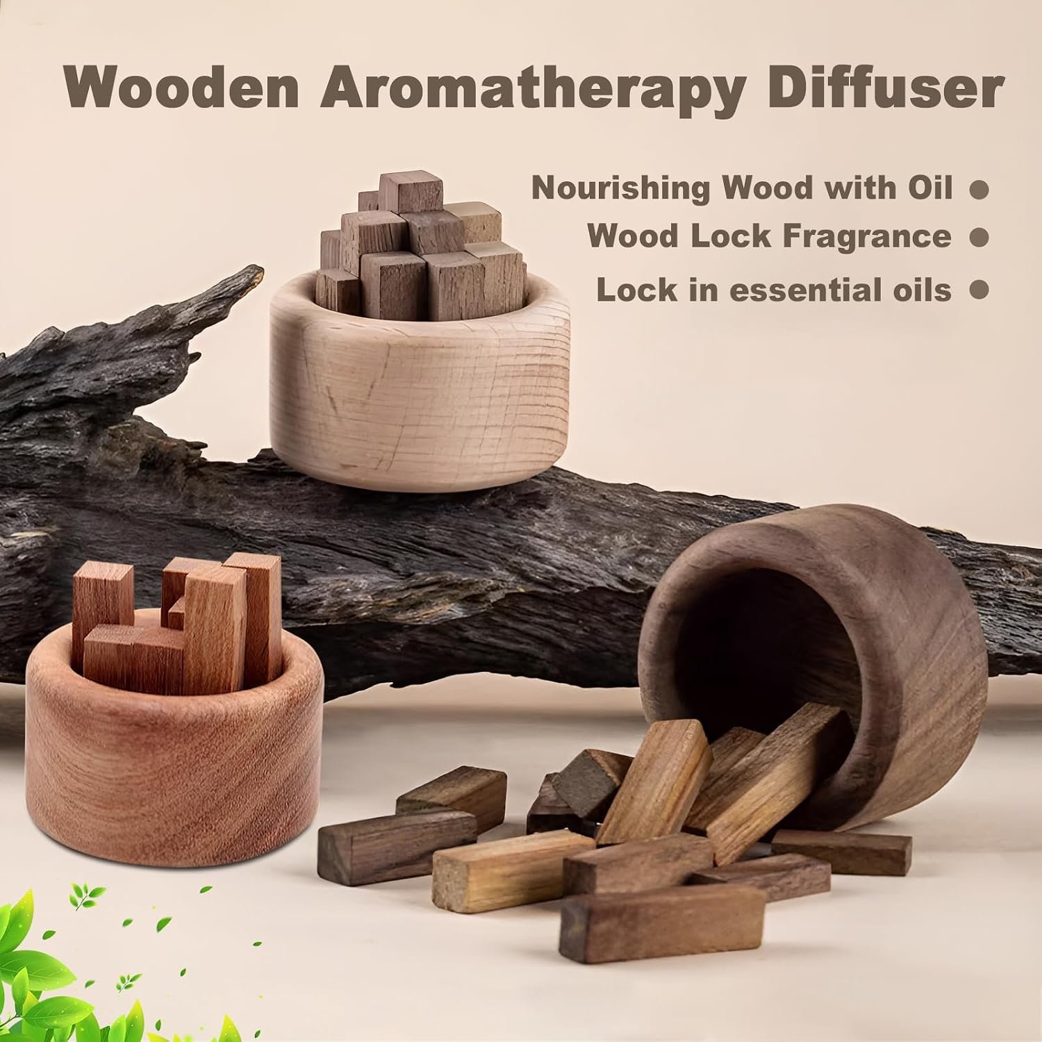 3 Pieces Wood Diffuser for Essential Oils, Aromatherapy Diffuser Black Walnut Wood for Home Office Bedroom Car - Image 3