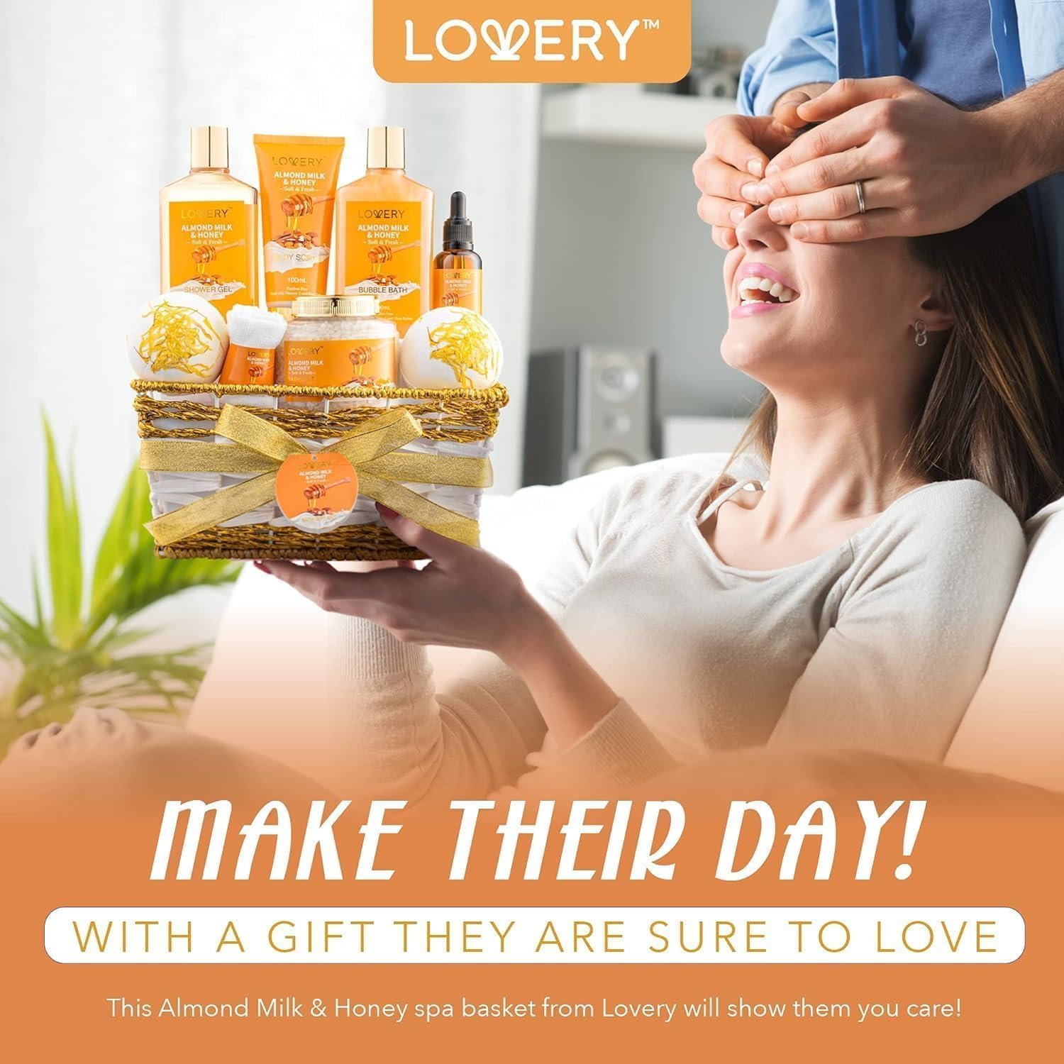 Gifts for Women Gift Basket for Women - 10 Pc Almond Milk & Honey Beauty & Personal Care Set - Home Bath Pampering Package for Relaxing - Spa Self Care Kit - Birthday, Mom, Anniversary Gift - Image 6