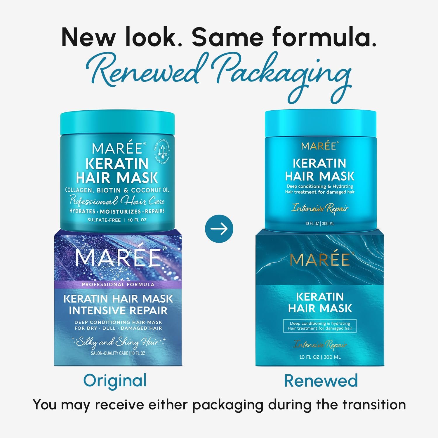 MAREE Deep Conditioning Hair Mask for Damaged Hair Treatment – Keratin Hair Care for Hydrating Growth Repair Moisturizing – Dry Curly Color Refreshing – 10 Fl Oz, White - Image 2