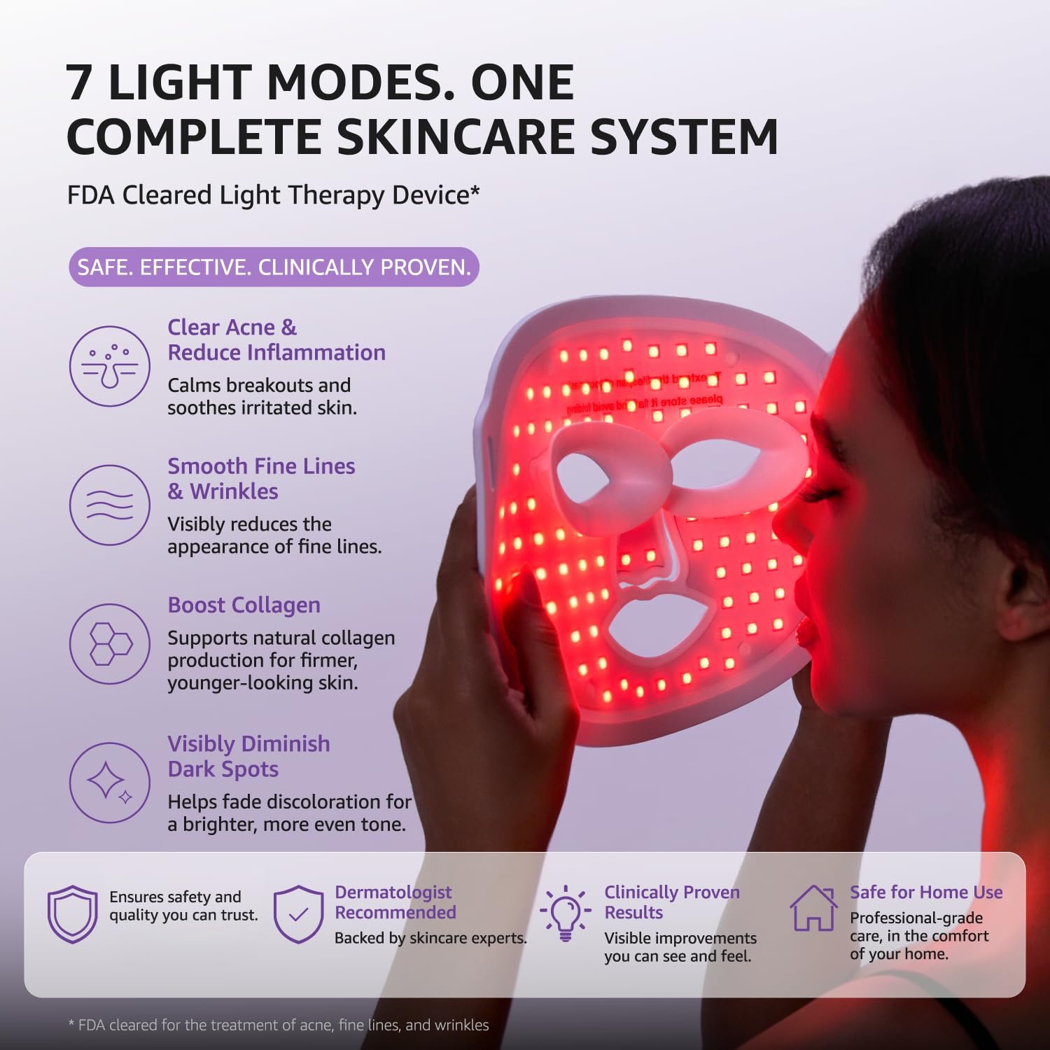 Red Light Therapy for Face and Neck, 7 in 1 Red Light Therapy Mask with NIR Portable Rechargeable Led Face Mask with Eye Protection and Remote for True Anti-Wrinkles Skincare at Home White - Image 4
