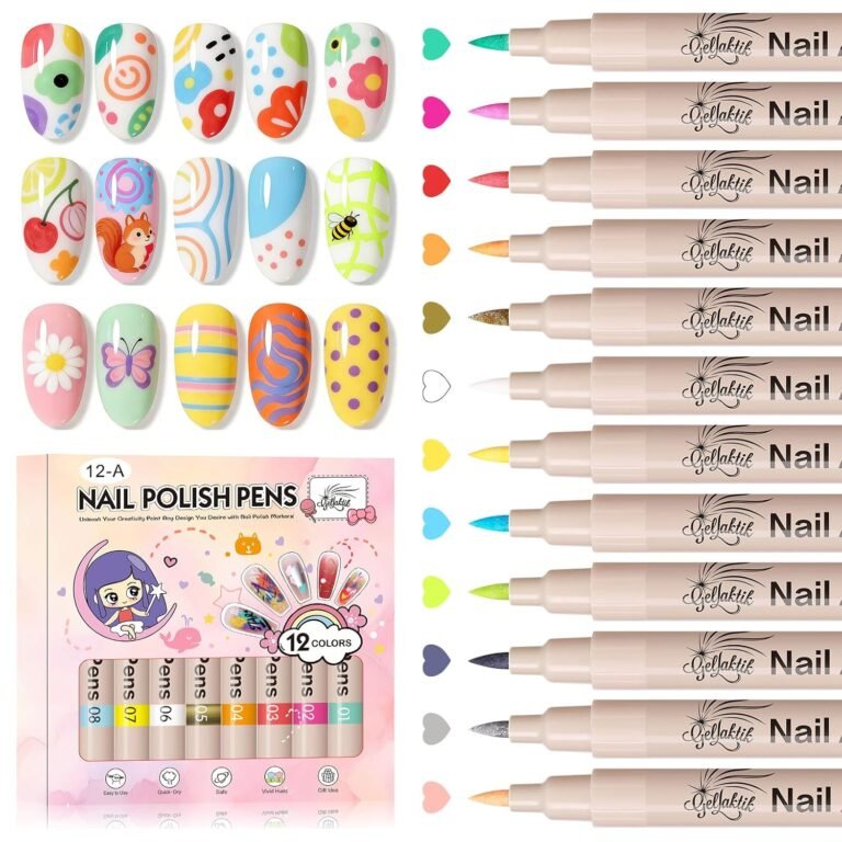 Nail Art Pens,12 Colors 0.7mm 3D Nail Polish Pens for Women | Quick-Dryings, Nail Marker for DIY Paint/Dotting/Liner, Home & Salon Manicure Tools, Great Gift, Non-Toxic, Beginner Friendly