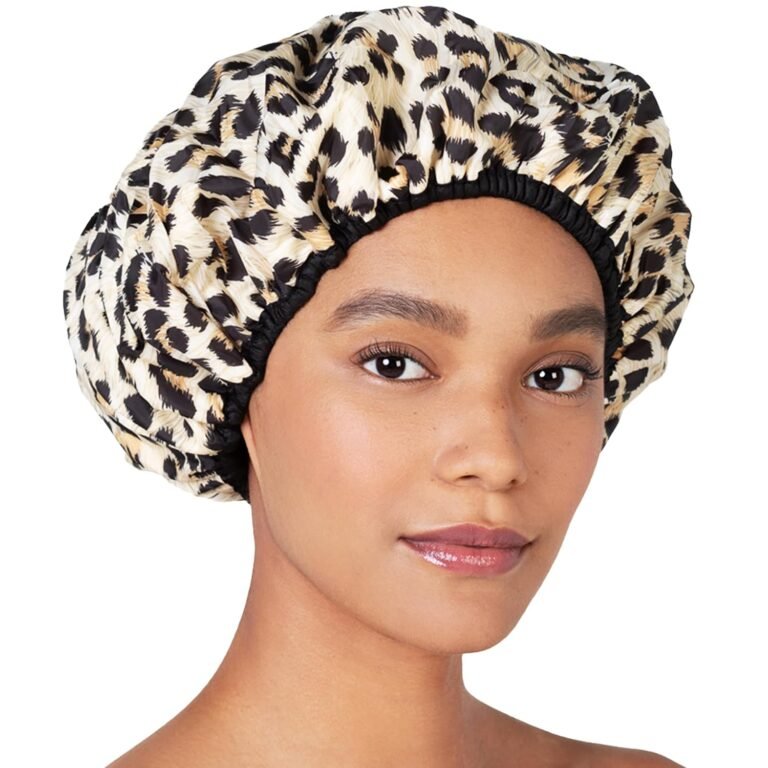 Betty Dain Socialite Reusable Shower Cap, Safari Spots, Terry Lined | Reversible Oversized Waterproof Nylon Bath Cap for All Hair Lengths, Elastic Stretch Hem Hair Hat