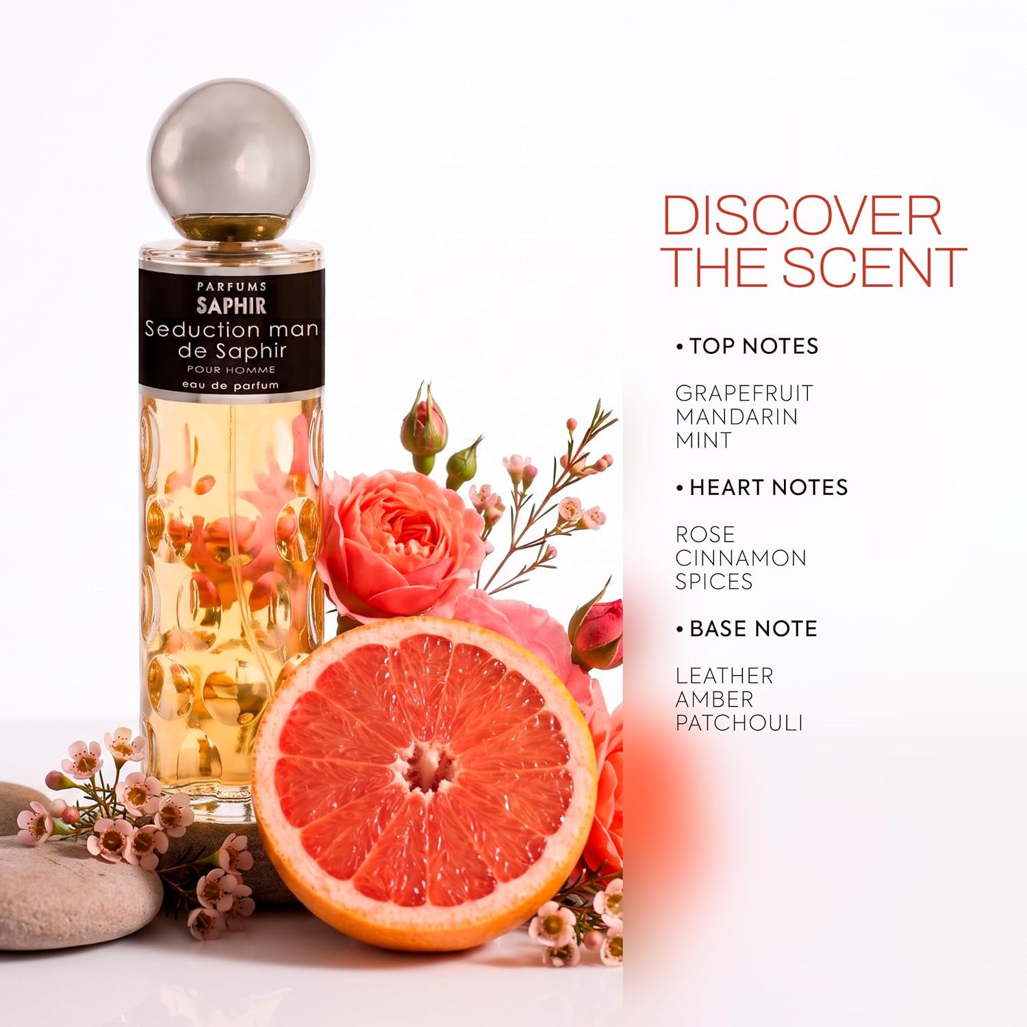 PARFUMS SAPHIR Seduction Man Eau de Parfum, Spray Cologne for Men 200ml | Woody Spicy Leather, Grapefruit Mandarin Rose Cinnamon & Patchouli, Long-Lasting, Day to Night, Gift for Him - Image 2