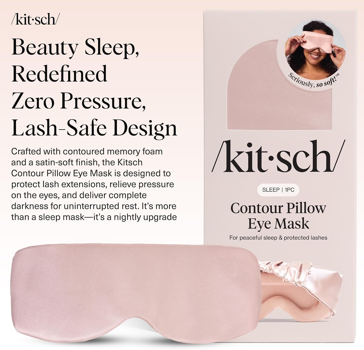 Kitsch Contour Satin Sleep Mask | Eye Masks for Sleep - Blush | Softer Than Silk Sleep Mask, Blindfold Sleep Masks for Women & Men, No Eye Pressure, Lightweight Eye Mask, Travel Essentials - Image 2