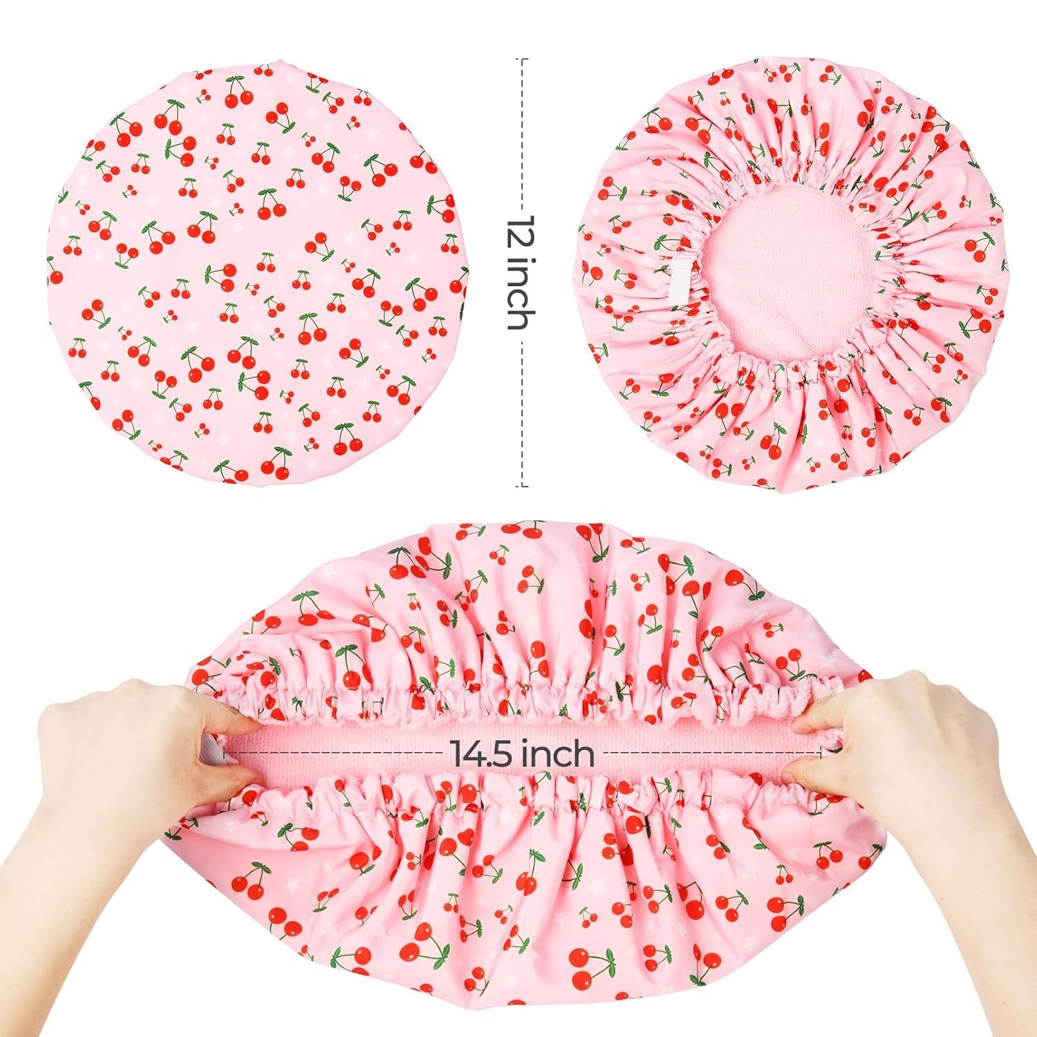 Shower Cap for Women Terry Lined Bath Cap Large Reusable Waterproof Elastic Band Pink Shower Caps for Long Thick Hair Soft Bath Shower Hair Caps - Image 6