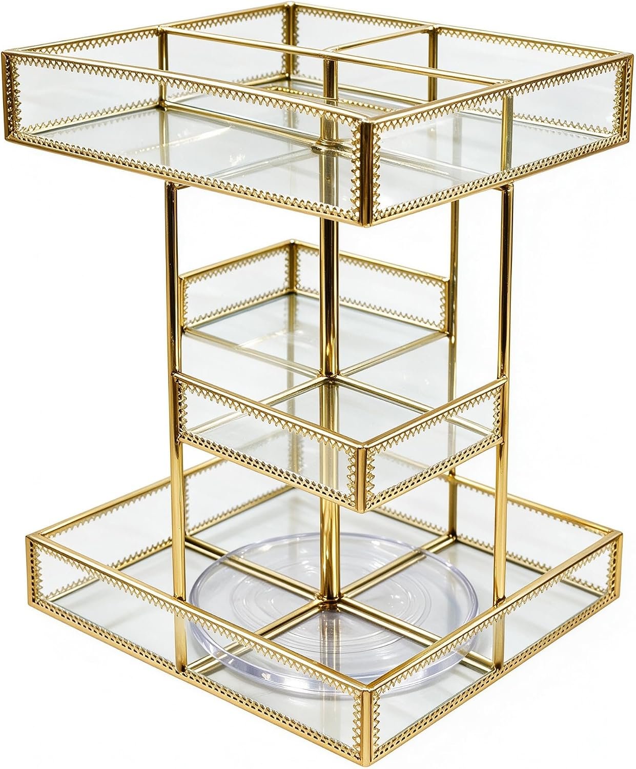 360° Rotating Glass Makeup Organizer, 3-Tier Cosmetic Holder | Antique Lace Design, Vanity Storage Tray, Large Capacity, For Perfume, Skincare Bottles, Lipsticks & Brushes