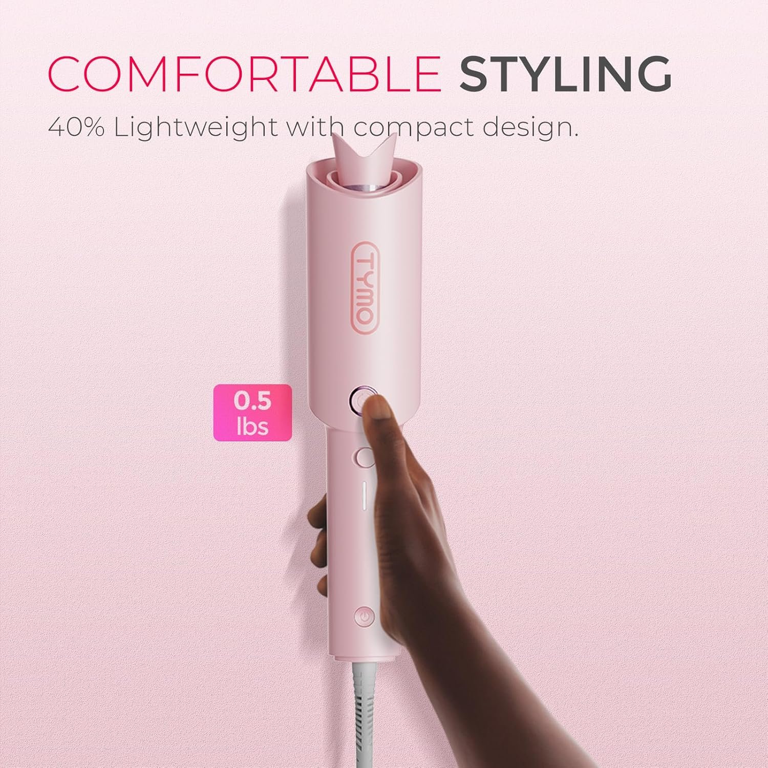 TYMO Automatic Rotating Curling Iron, TYMO CURLPRO Beach Waves Hair Curler | 500 Million Ionic Curling Wand, Dual Voltage, Portable Lightweight for Travel, Ceramic Coating, 1 Inch, Pink - Image 7