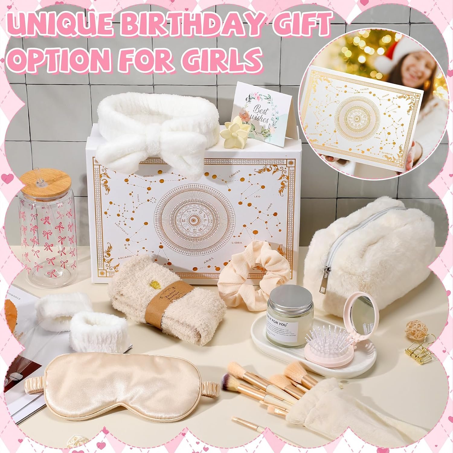 Shyyween 15 Pcs Birthday Gifts for Women Robe Sets for Women Spa Basket Set Graduation Gifts Bath Robe Make up Brushes Scented Candle Fluffy Socks Coffee Cup for Mom Nurse Girlfriend Wife(Champagne) - Image 6