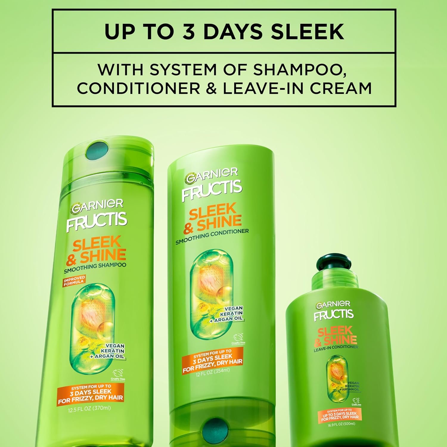 Garnier Fructis Sleek & Shine Leave-In Conditioner Cream, Anti-Frizz Hair Treatment with Plant Keratin + Argan Oil, Controls Frizz and Provides Smoothness For Frizzy, Dry Hair, 10.2 Fl Oz (Pack of 2) - Image 5