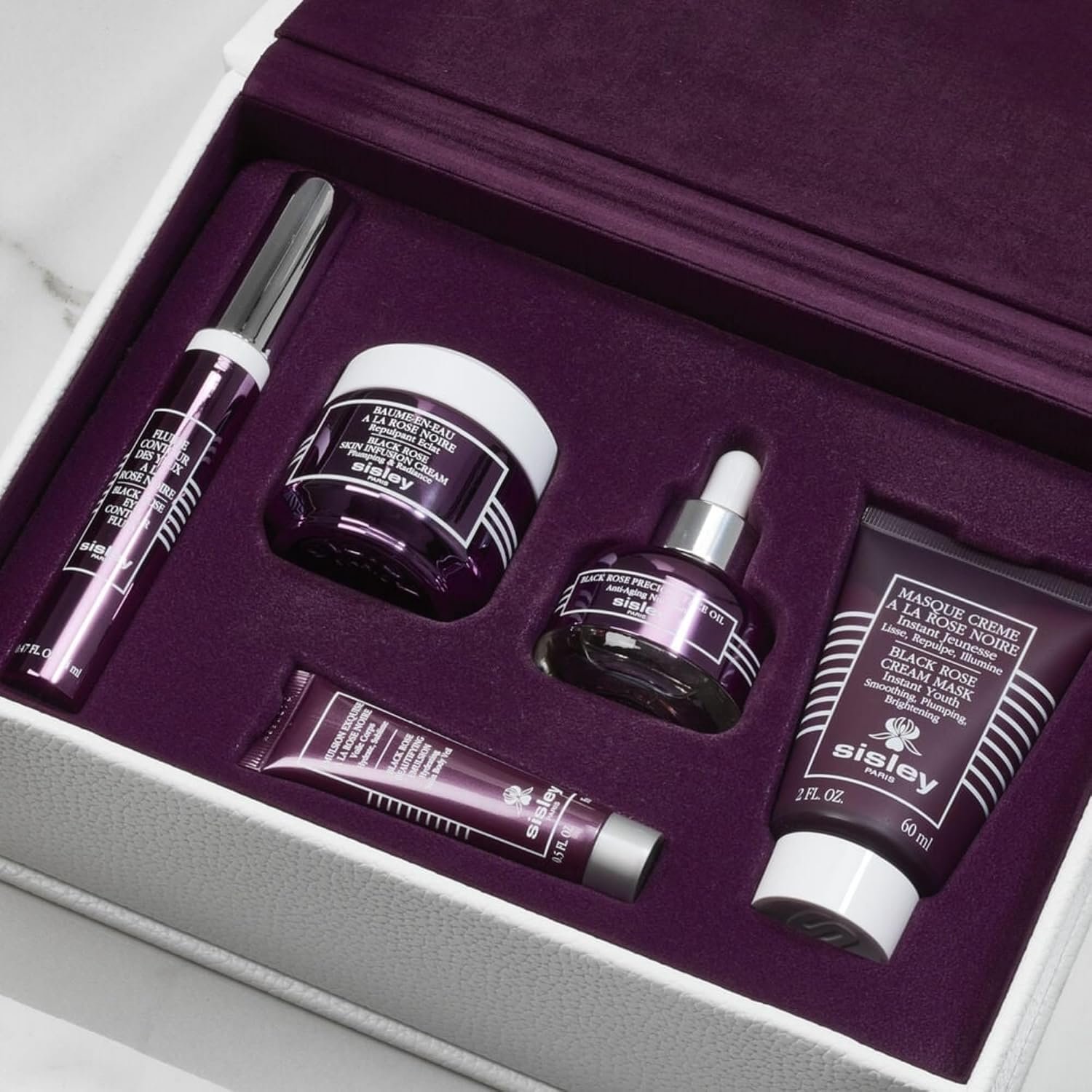 Sisley Paris Black Rose Collection Set - Includes Cream Mask (60 mL), Skin Infusion Cream (50 mL), Precious Face Oil (25 mL), Eye Contour Fluid (14 mL) & Beautifying Emulsion (15 mL) - Image 5
