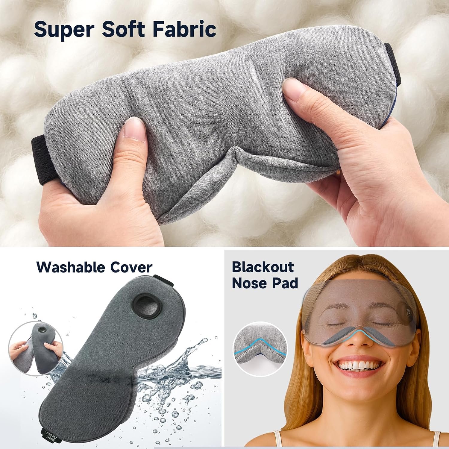 Ezona Heated Eye Mask, Cotton Cordless Warm Eye Compress Mask for Dry Eyes | Dry Eye Mask for Blepharitis & Sinus Migraine, Temperature & Timer Control for Travel, 10W Charger, Washable Cover, Gray - Image 6