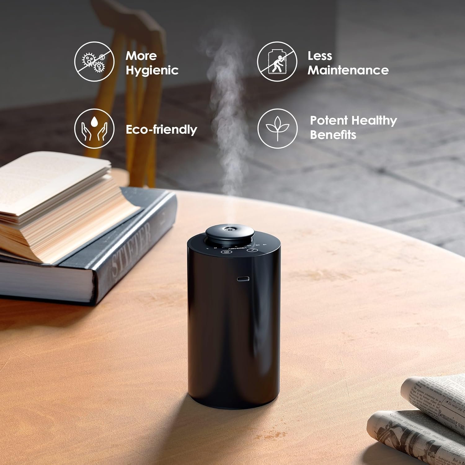 Airversa AN6 Waterless Diffuser for Essential Oil for Home, Room, Black | Up to 600 sq ft, Battery Operated, 20mL, Timers & Mist Levels, Car Diffuser, for Office, Bathroom, Cold Air, Portable - Image 7